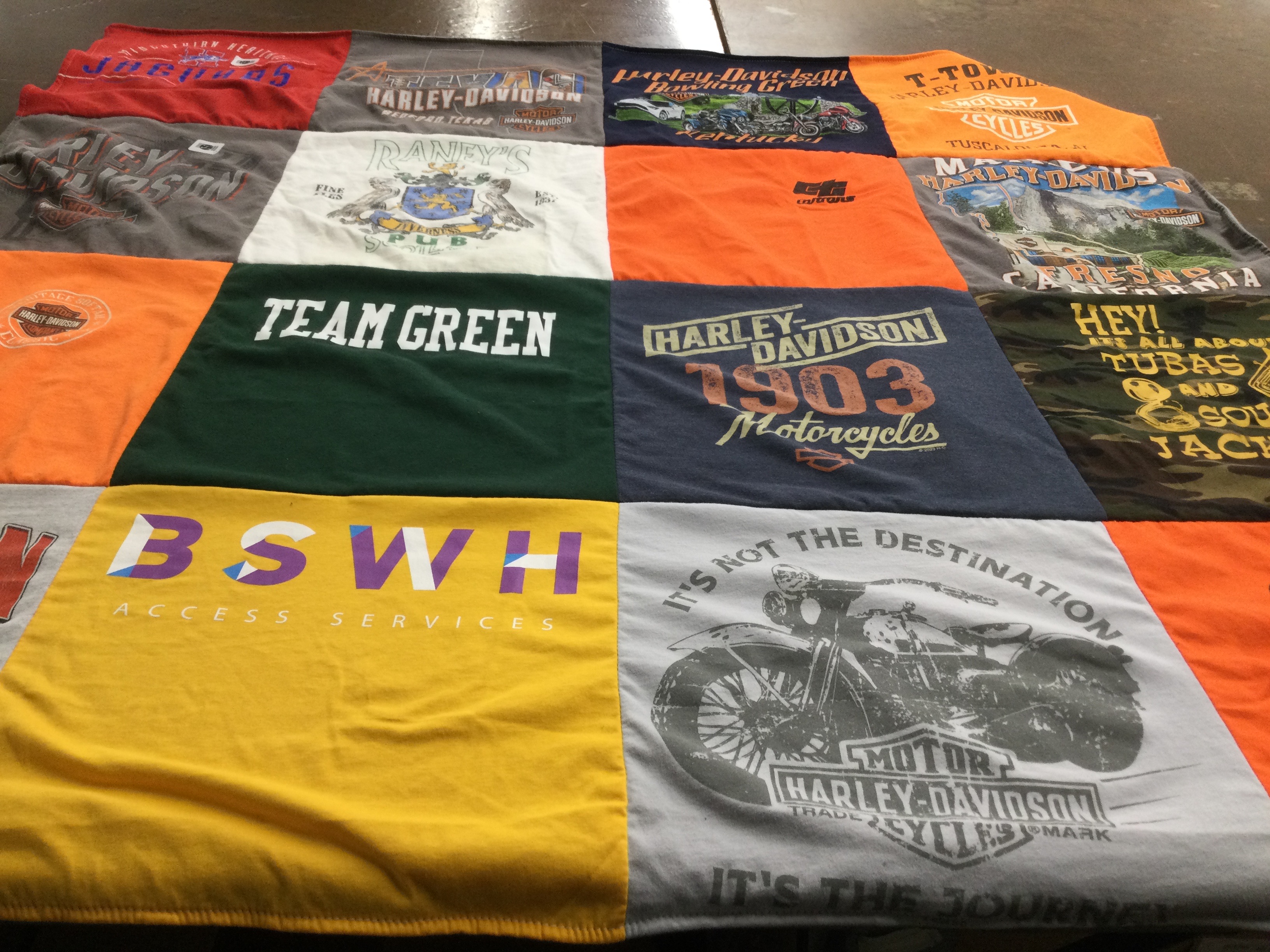 T-shirt quilt with motorcycles, t-shirts themes by Tricia from TX