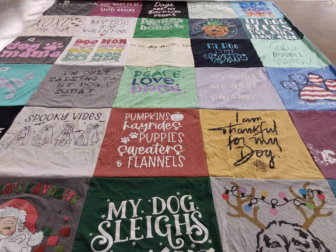 T-shirt quilt with dogs, pets themes by Jodi from MA