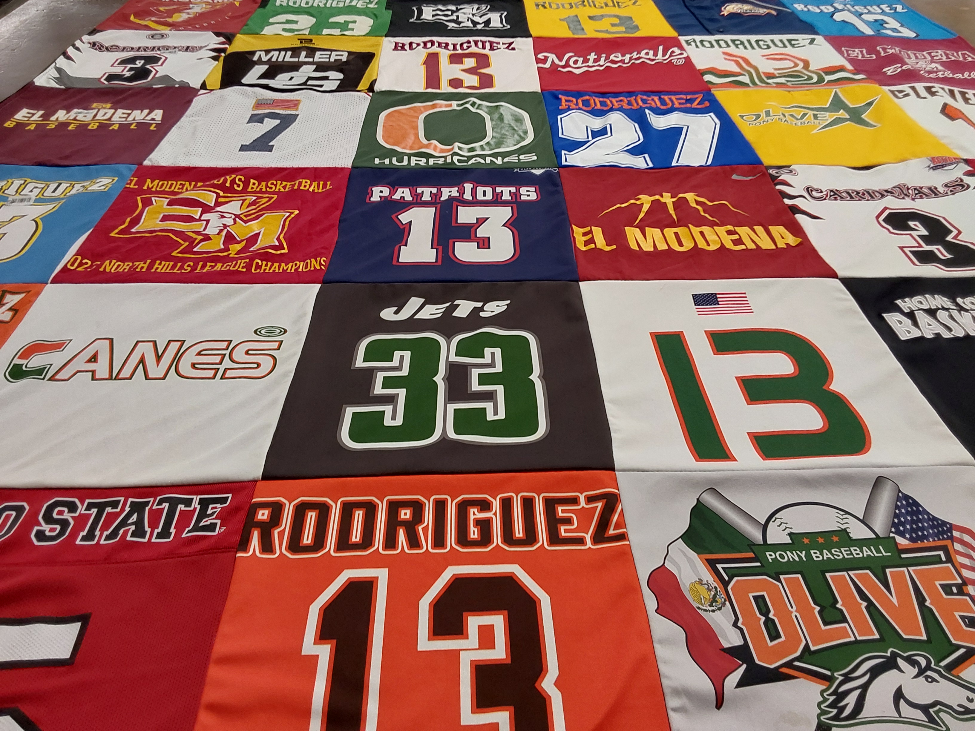 T-shirt quilt featuring patriots, jets by Karen from CA
