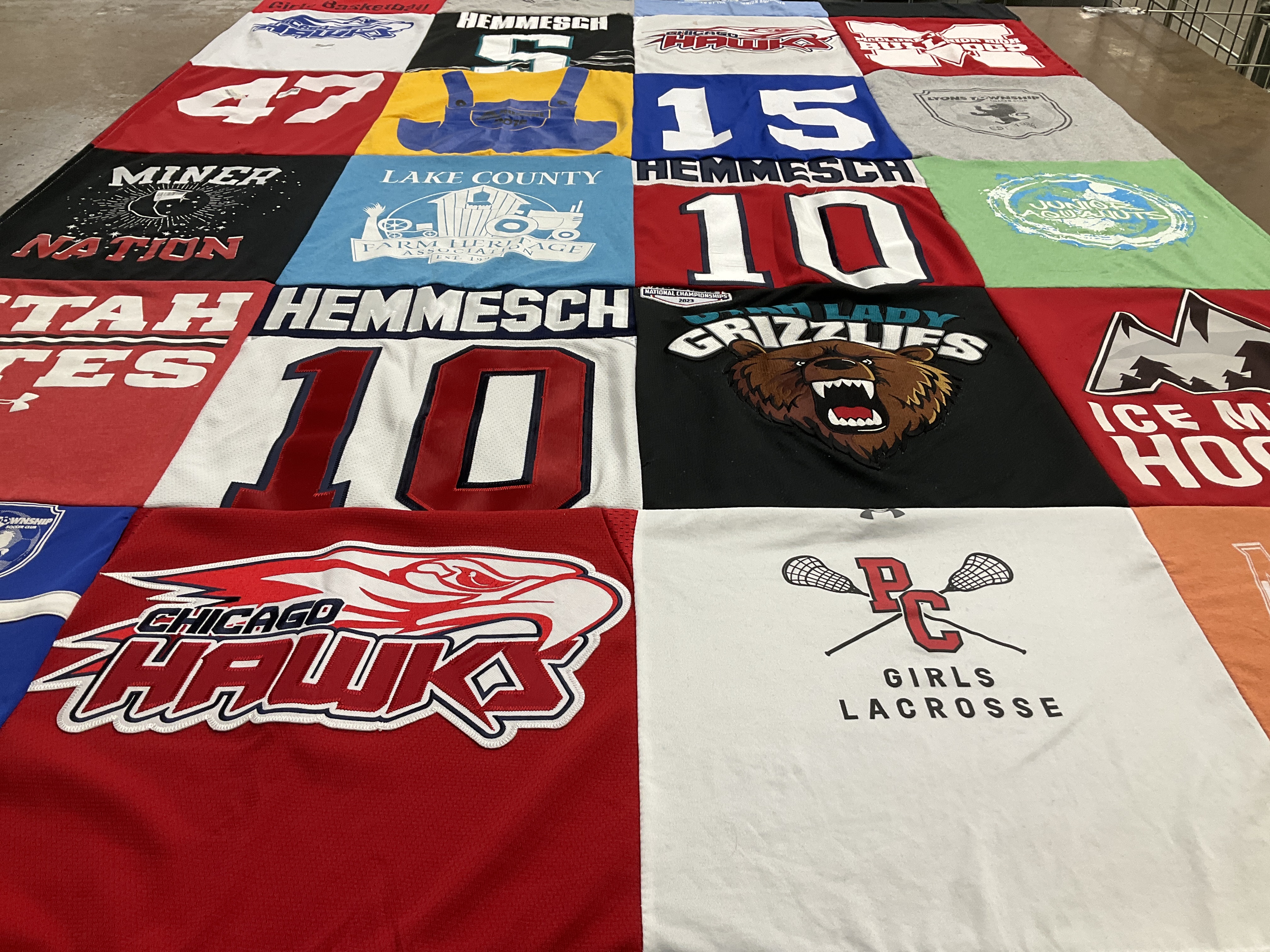 T-shirt quilt featuring chicago hawks, lady grizzlies by Donald from FL