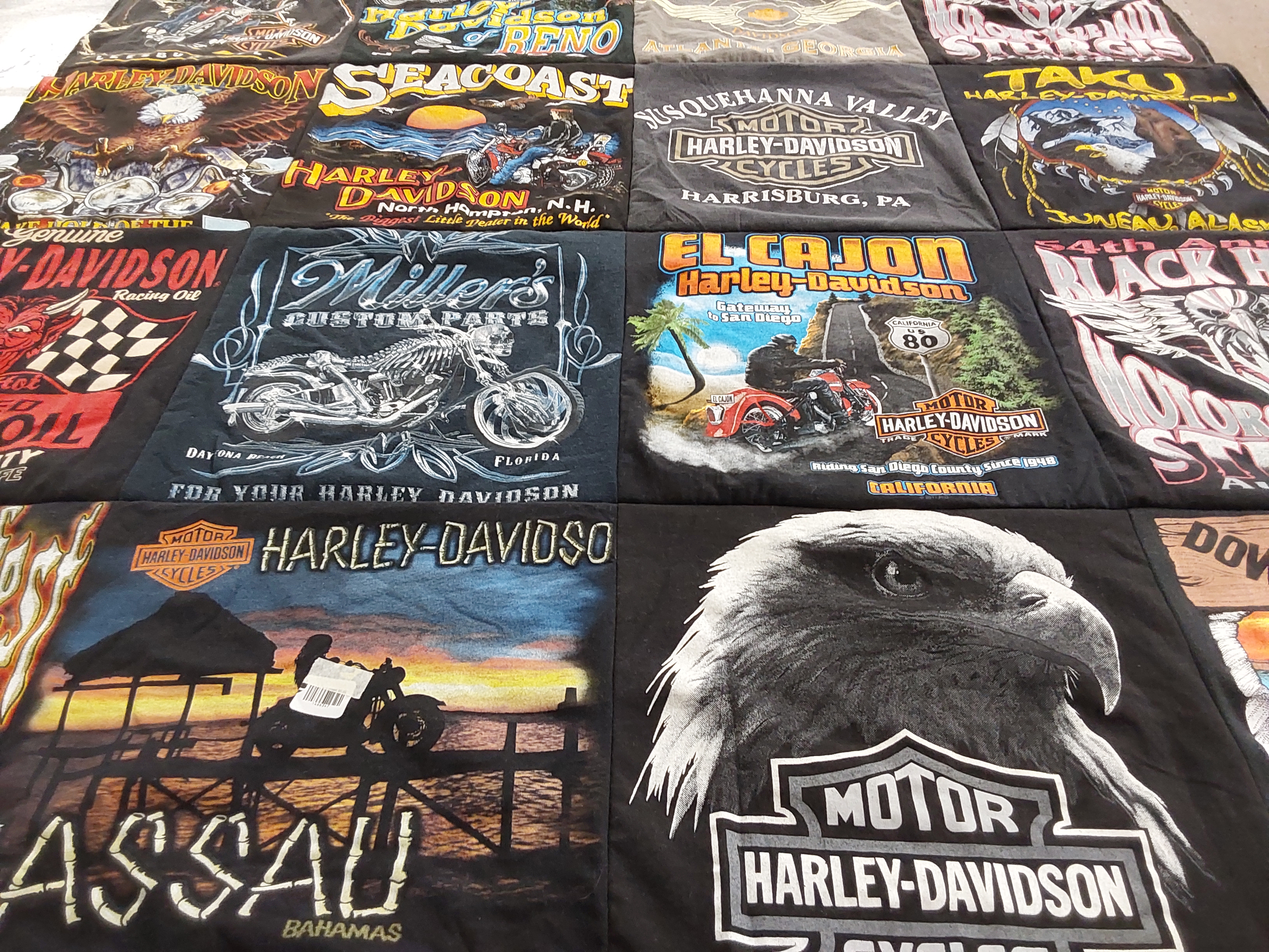 T-shirt quilt with motorcycles, biking themes by PAIGE from FL