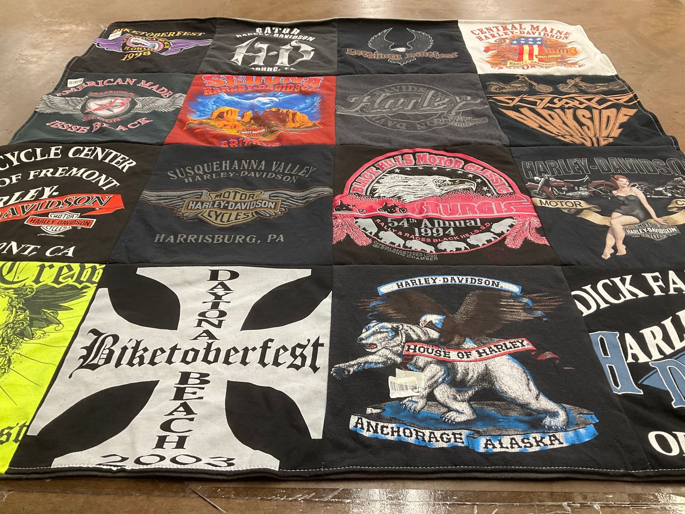 T-shirt quilt with motorcycling, biking themes by Paige from FL