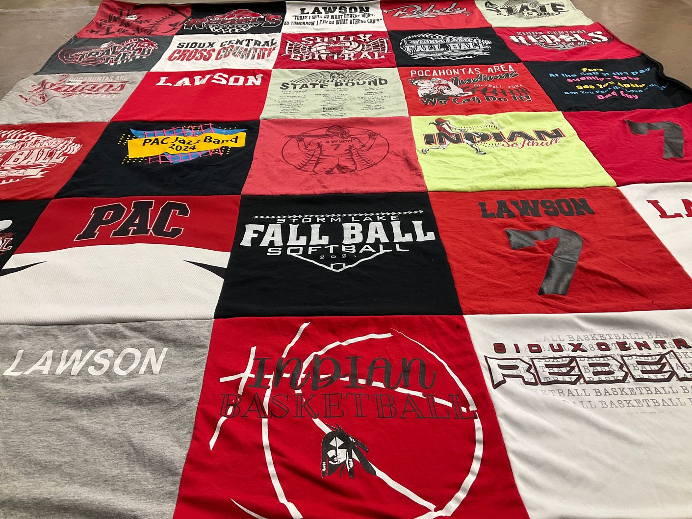 T-shirt quilt featuring sioux central rebels baseball, indian softball by Addie from IA