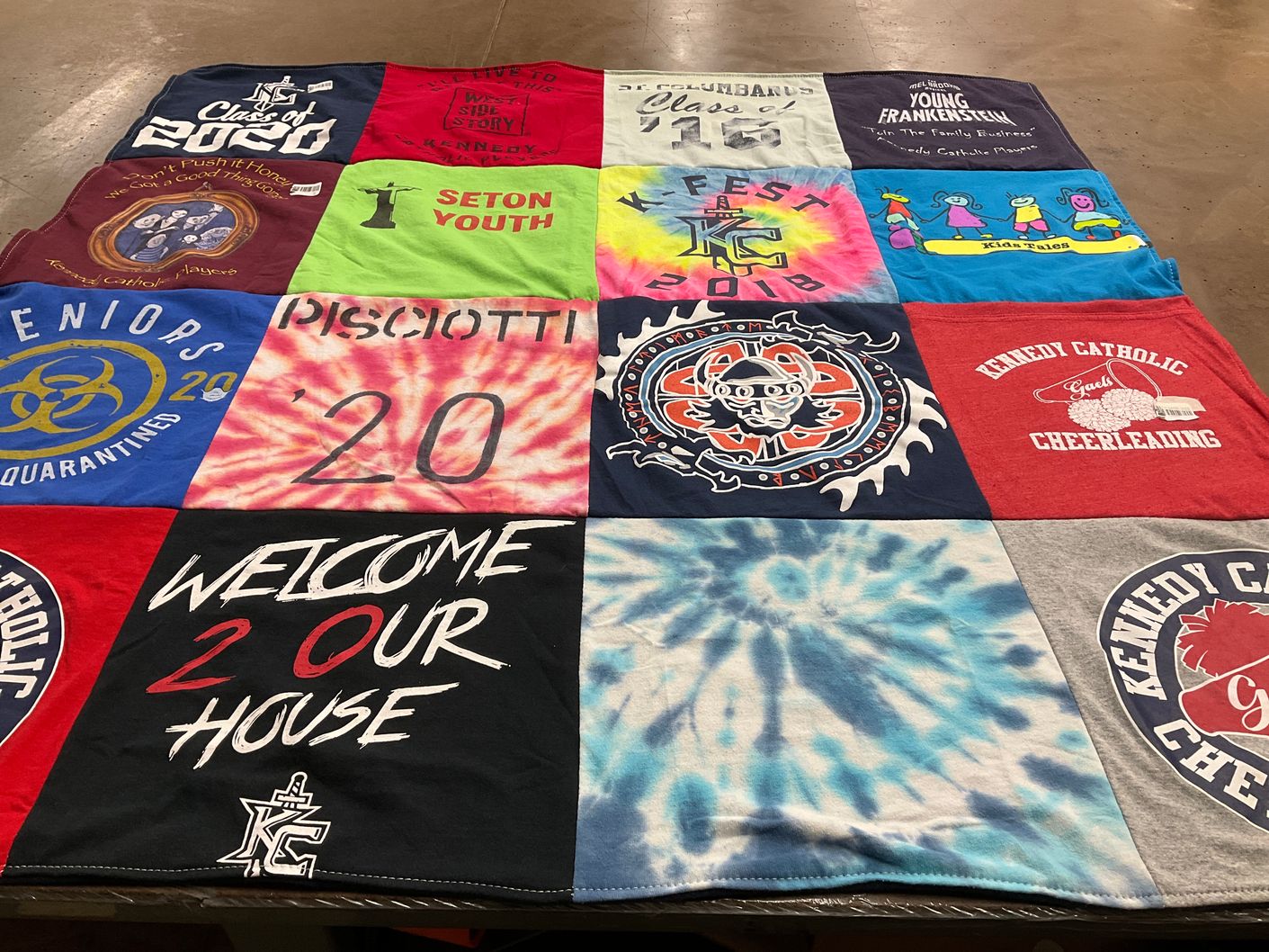 T-shirt quilt featuring kennedy catholic cheerleading by Nancy Jenna from NY