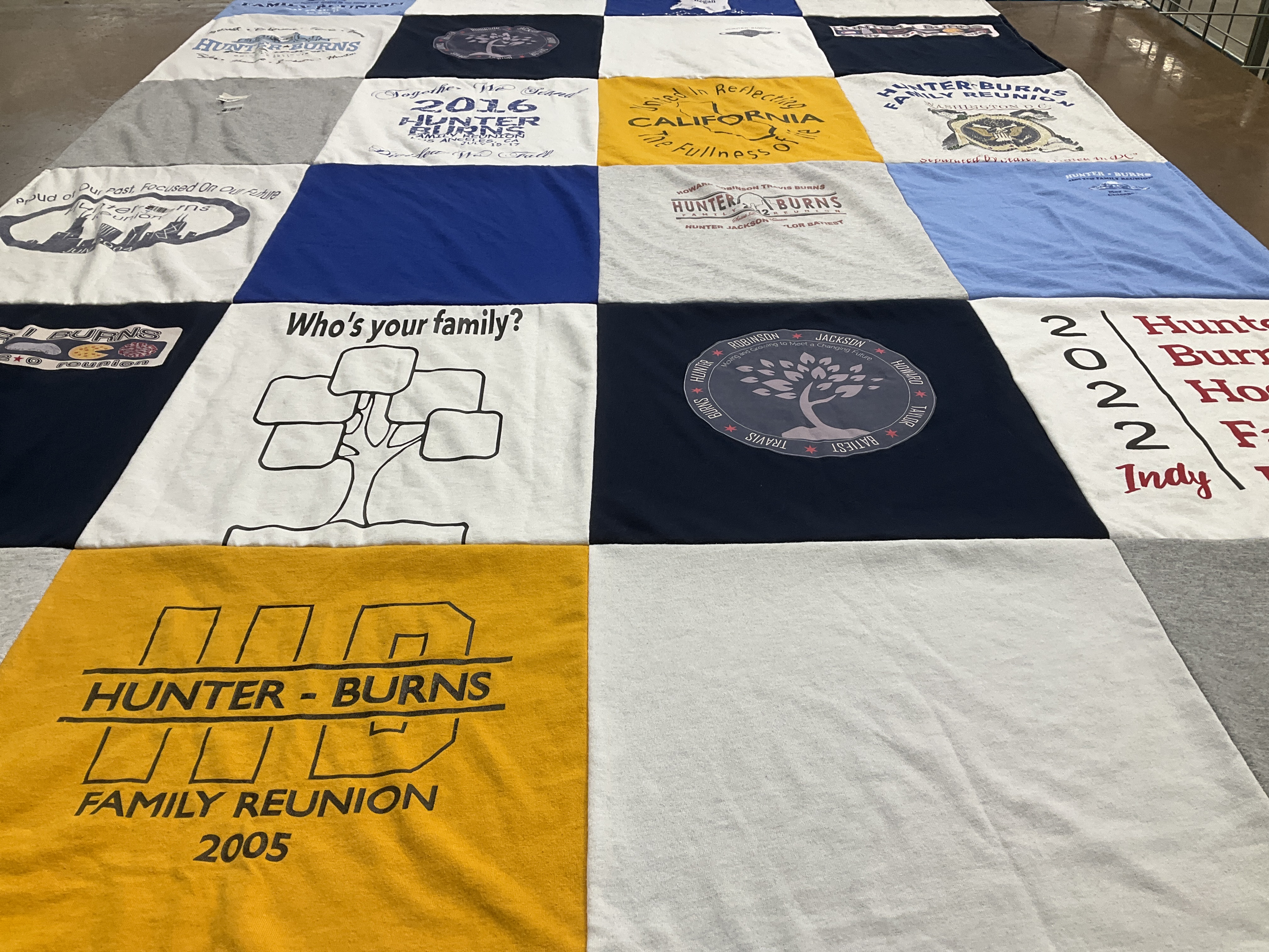 T-shirt quilt with family history, genealogy themes by Rochelle from IL