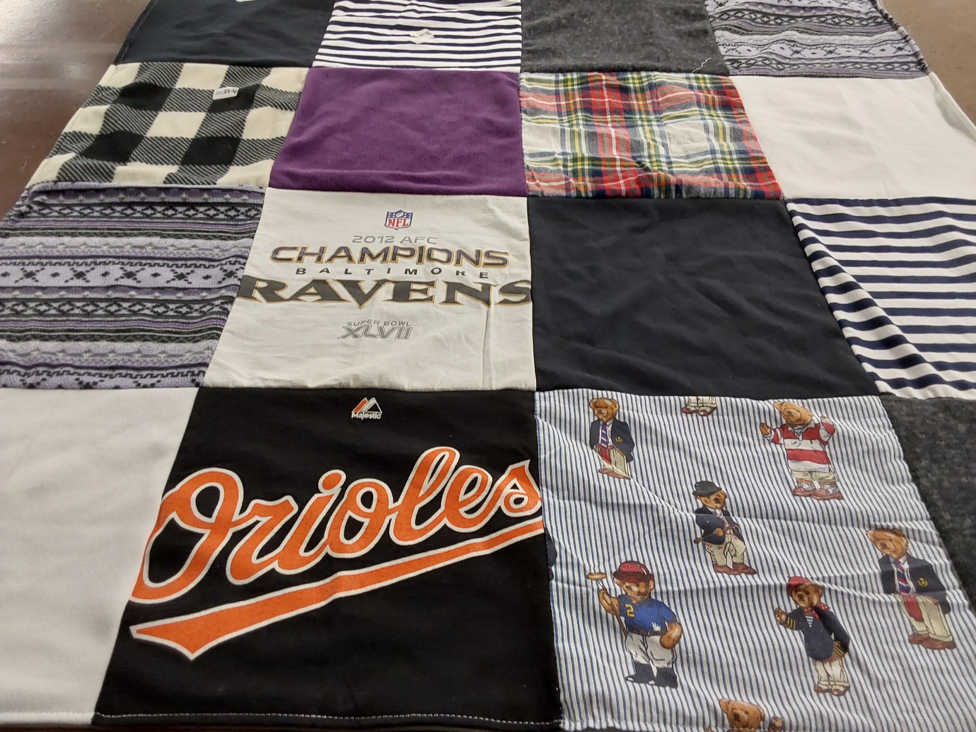 T-shirt quilt featuring baltimore ravens, baltimore orioles by Karen from MD