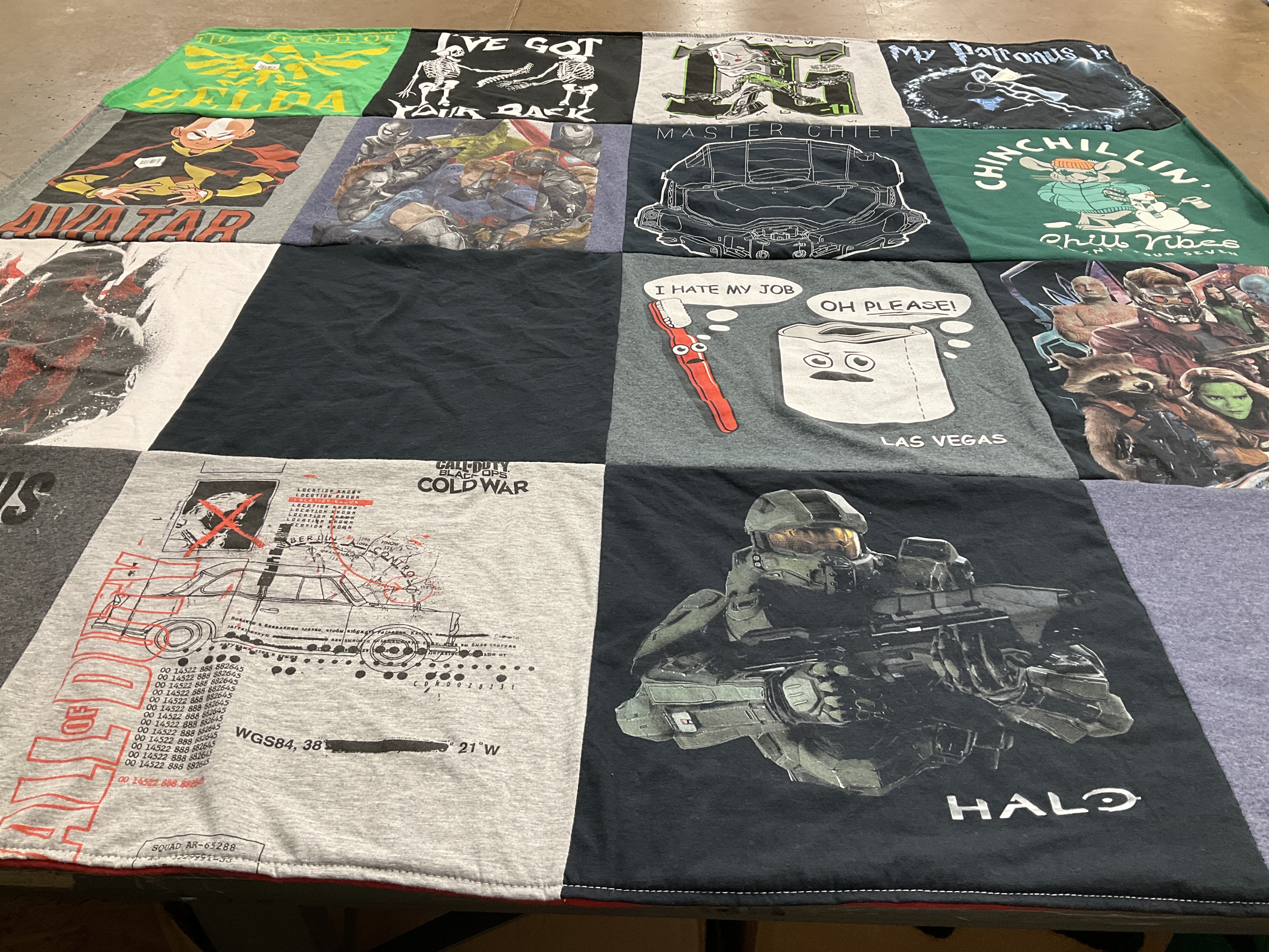 T-shirt quilt with video games, animation themes by Collette from TX