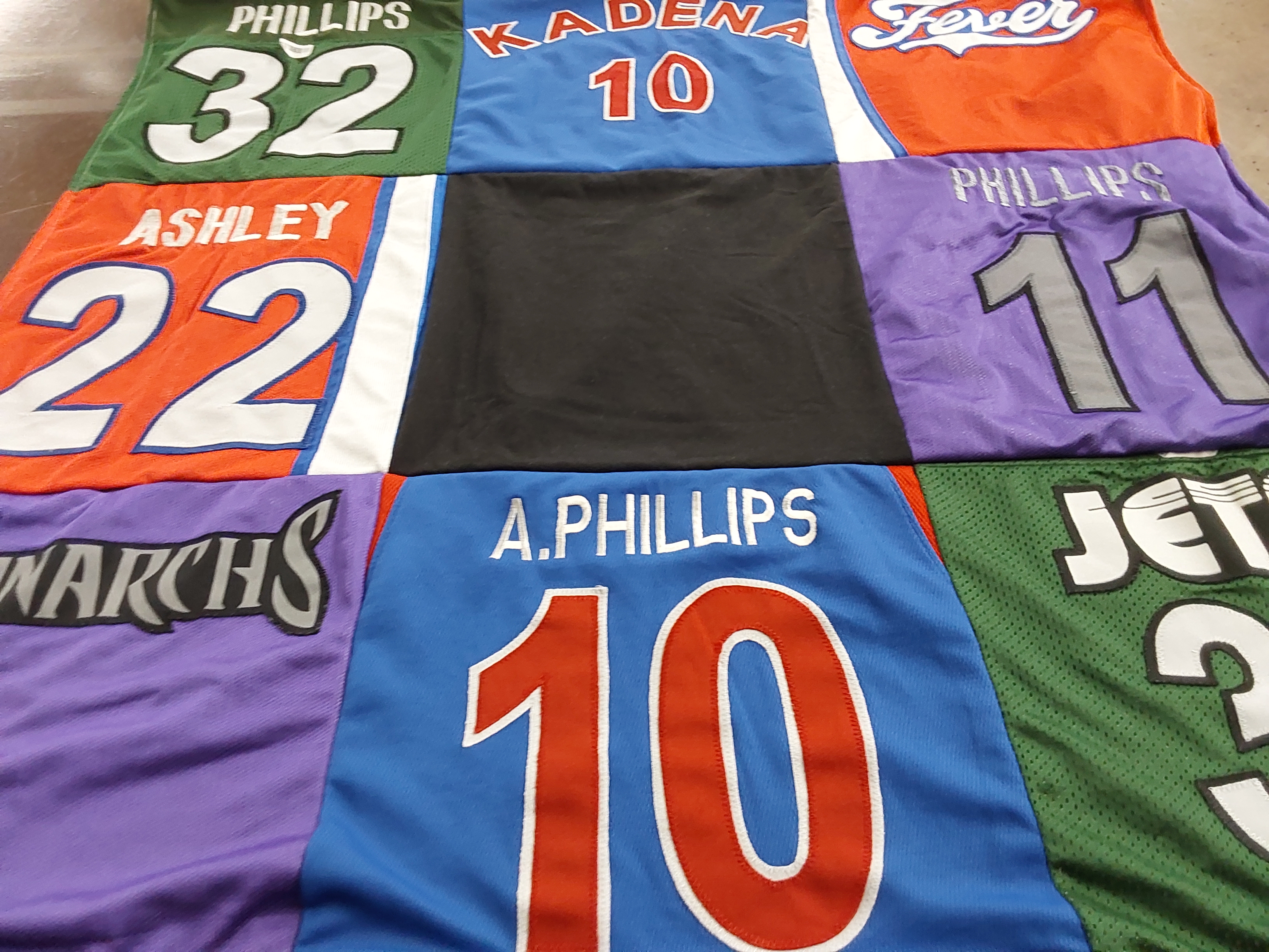 T-shirt quilt with sports, basketball themes by Lisa from VA
