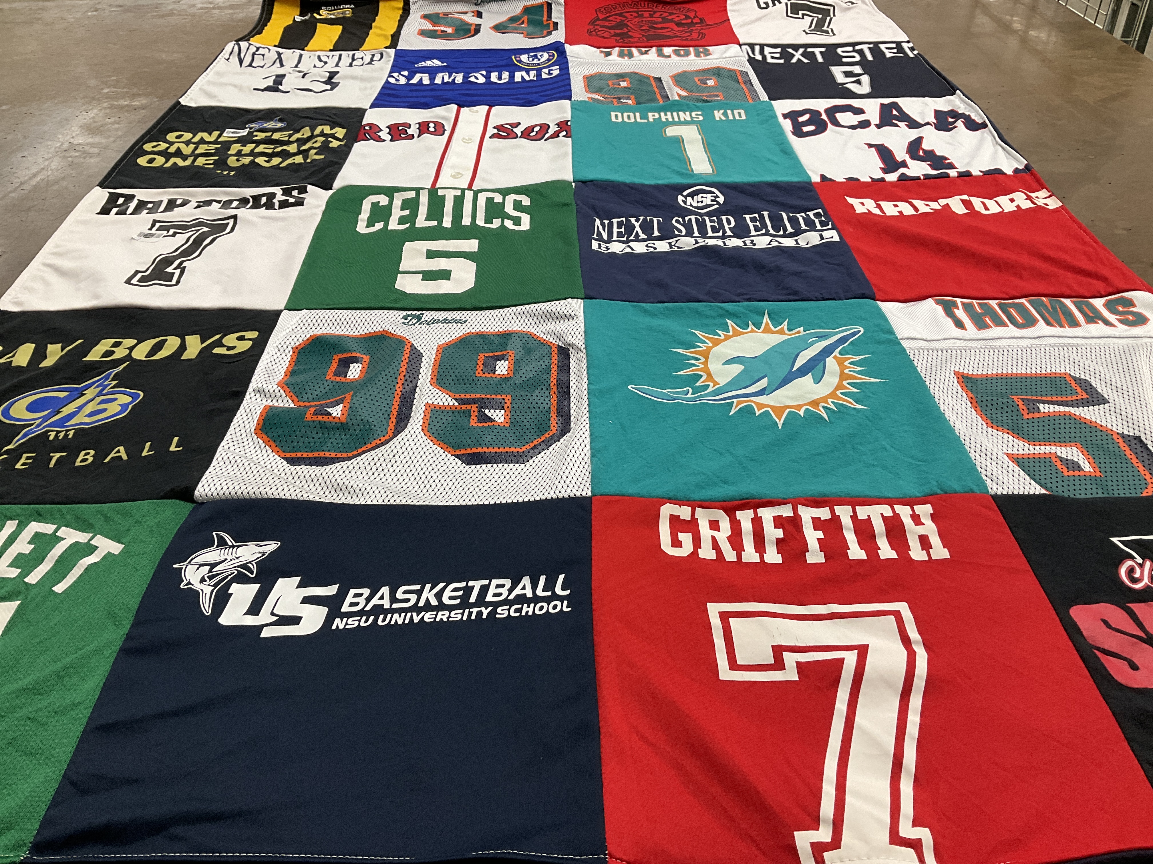 T-shirt quilt featuring raptors, celtics by Heidi from FL