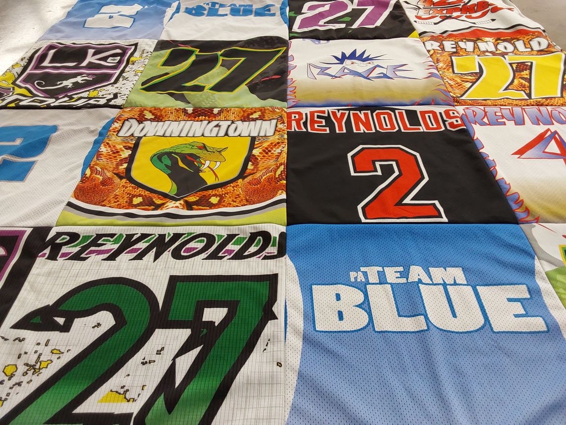 T-shirt quilt featuring team blue by Gretchen from PA