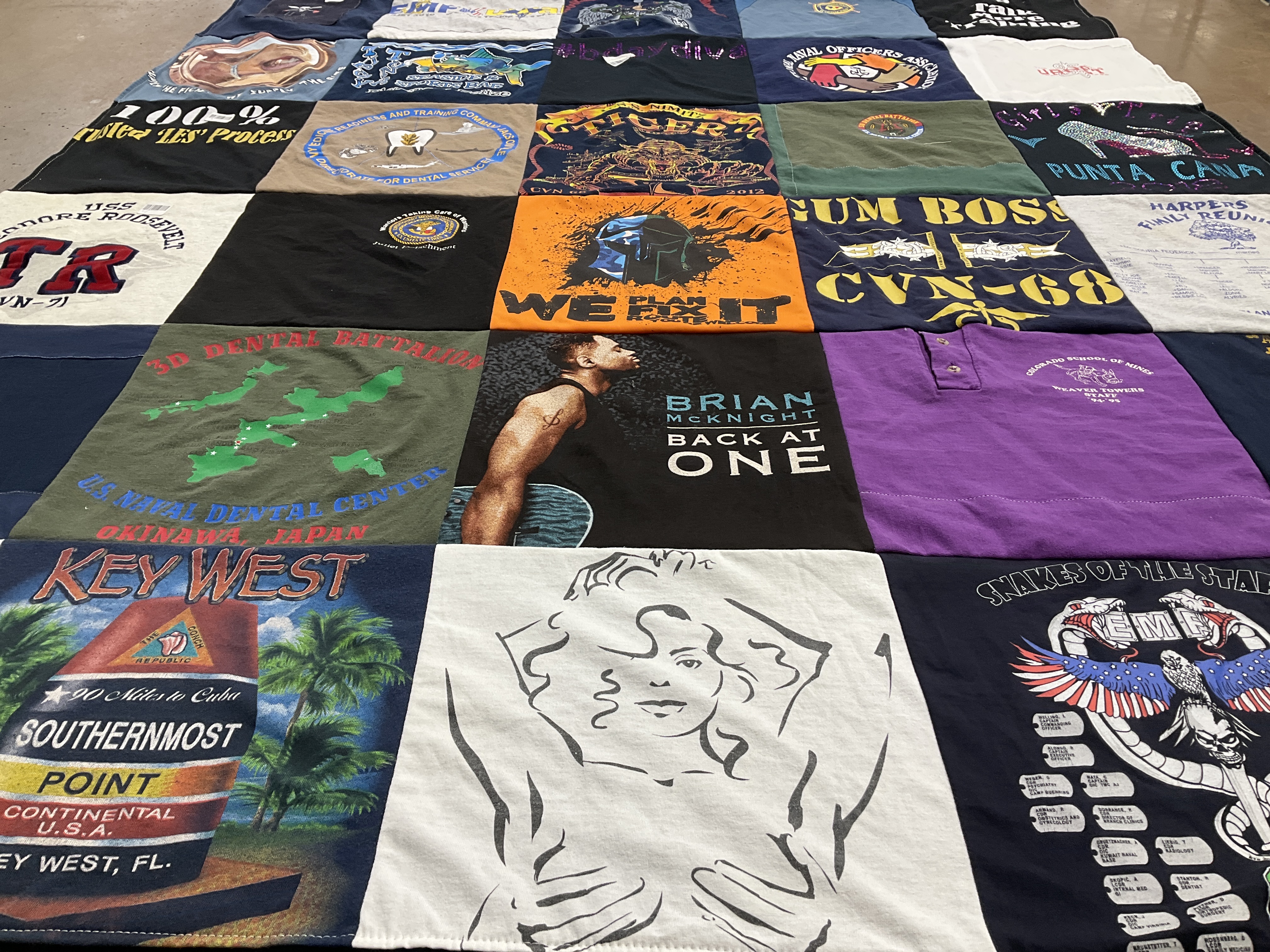 T-shirt quilt with travel, music themes by Toni from FL