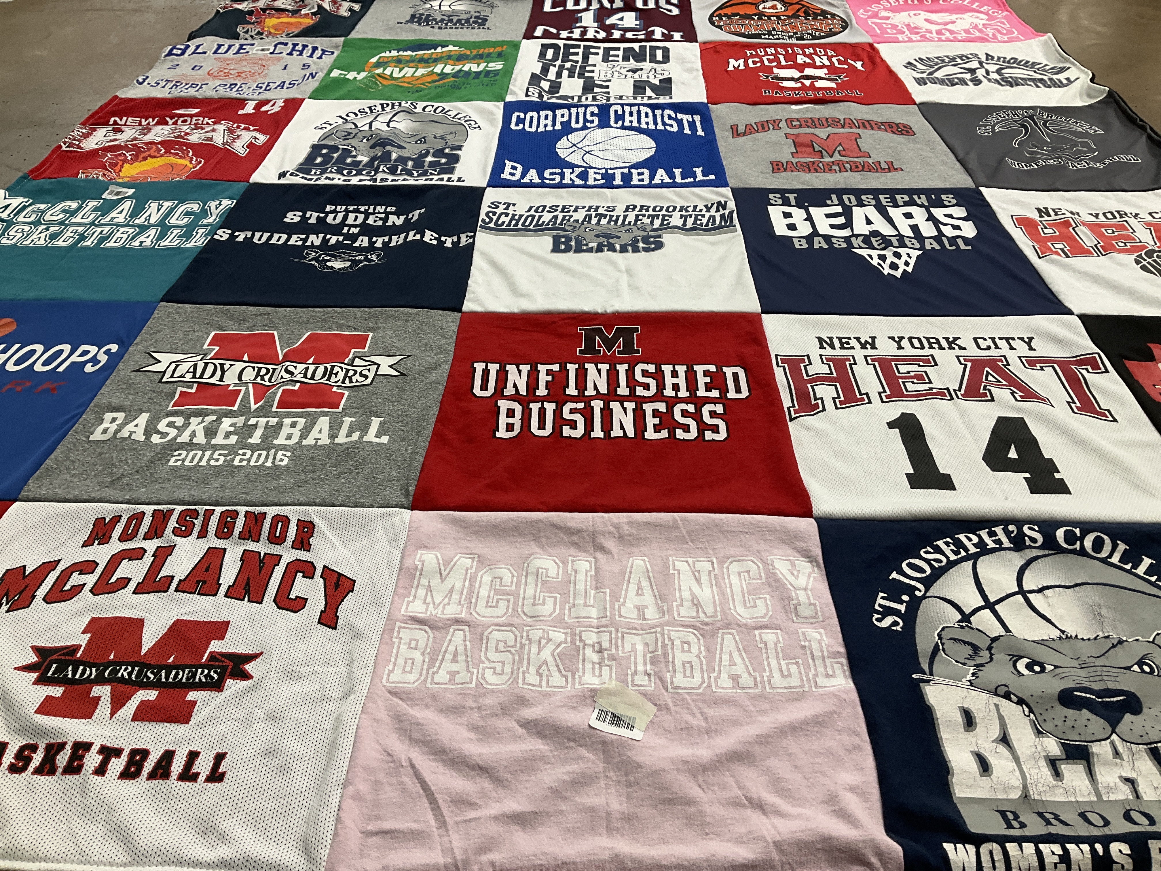 T-shirt quilt featuring lady crusaders basketball, st. joseph's bears basketball by Gina from NY