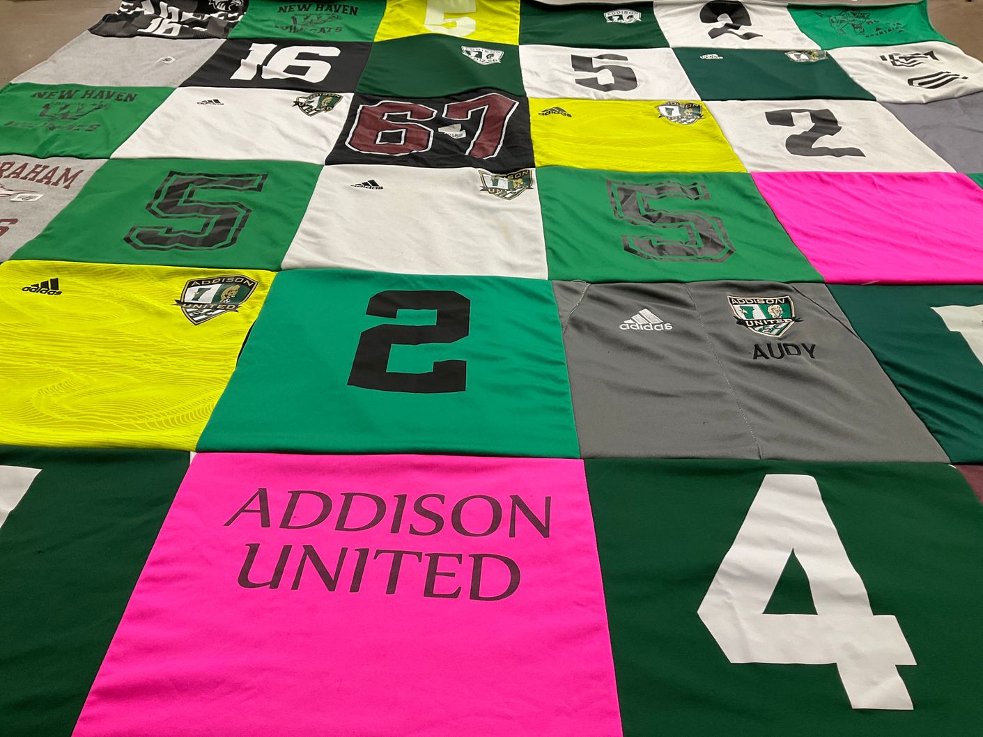 T-shirt quilt with soccer themes by Sara from VT