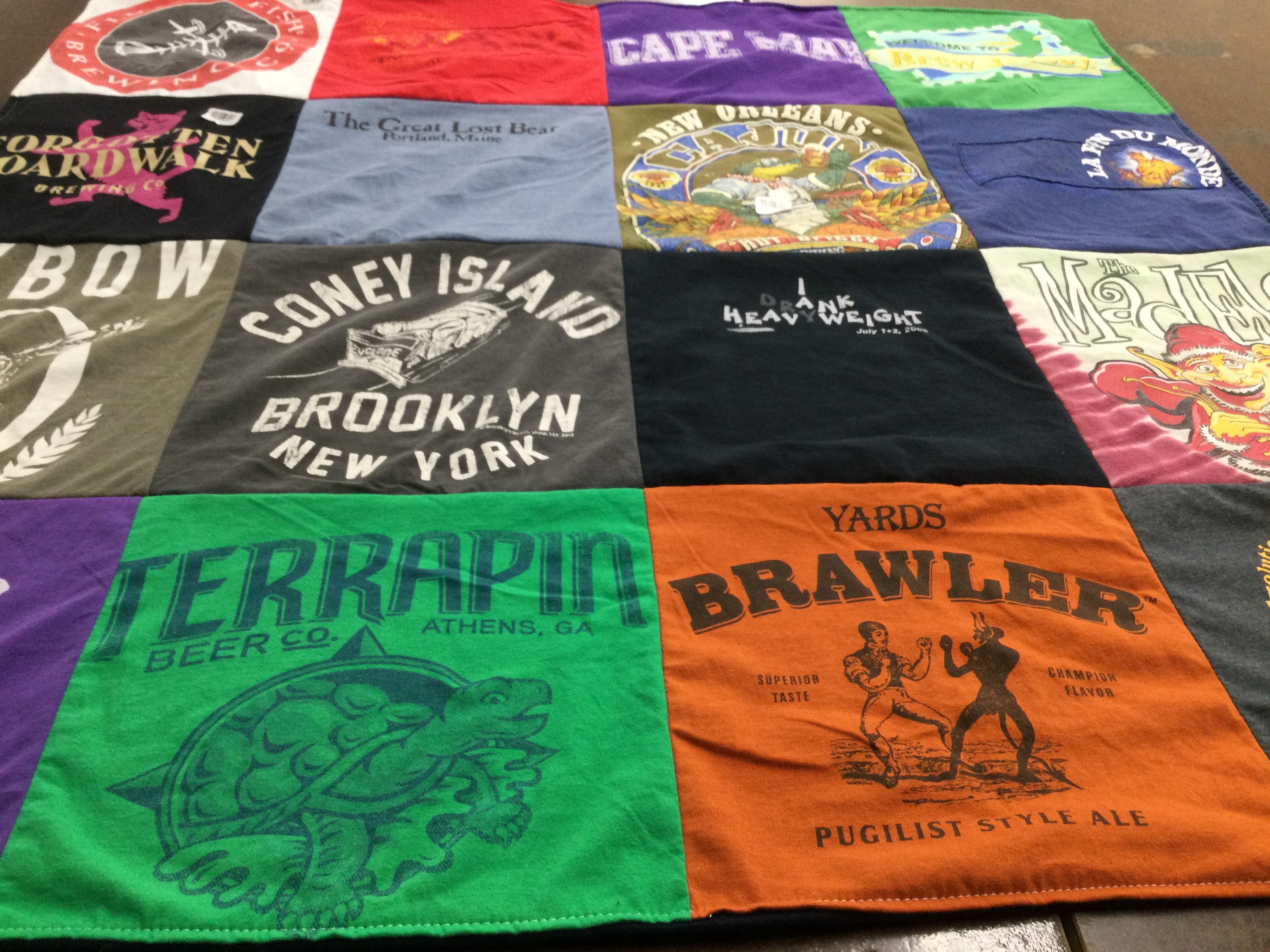 T-shirt quilt with beer, sports themes by Patricia from NJ