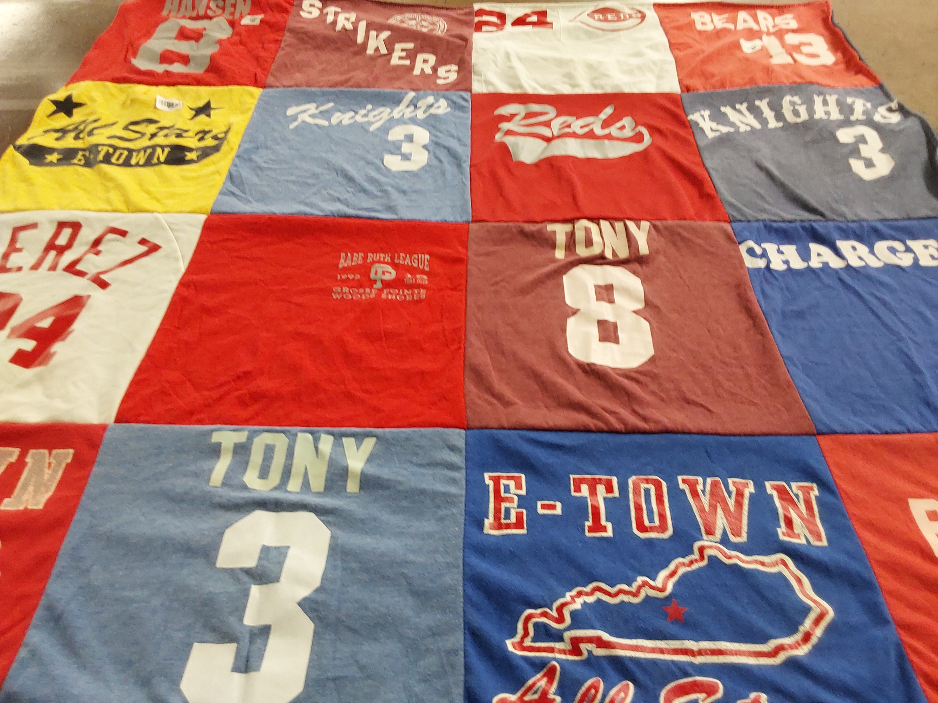 T-shirt quilt featuring knights, reds by Christina from MI