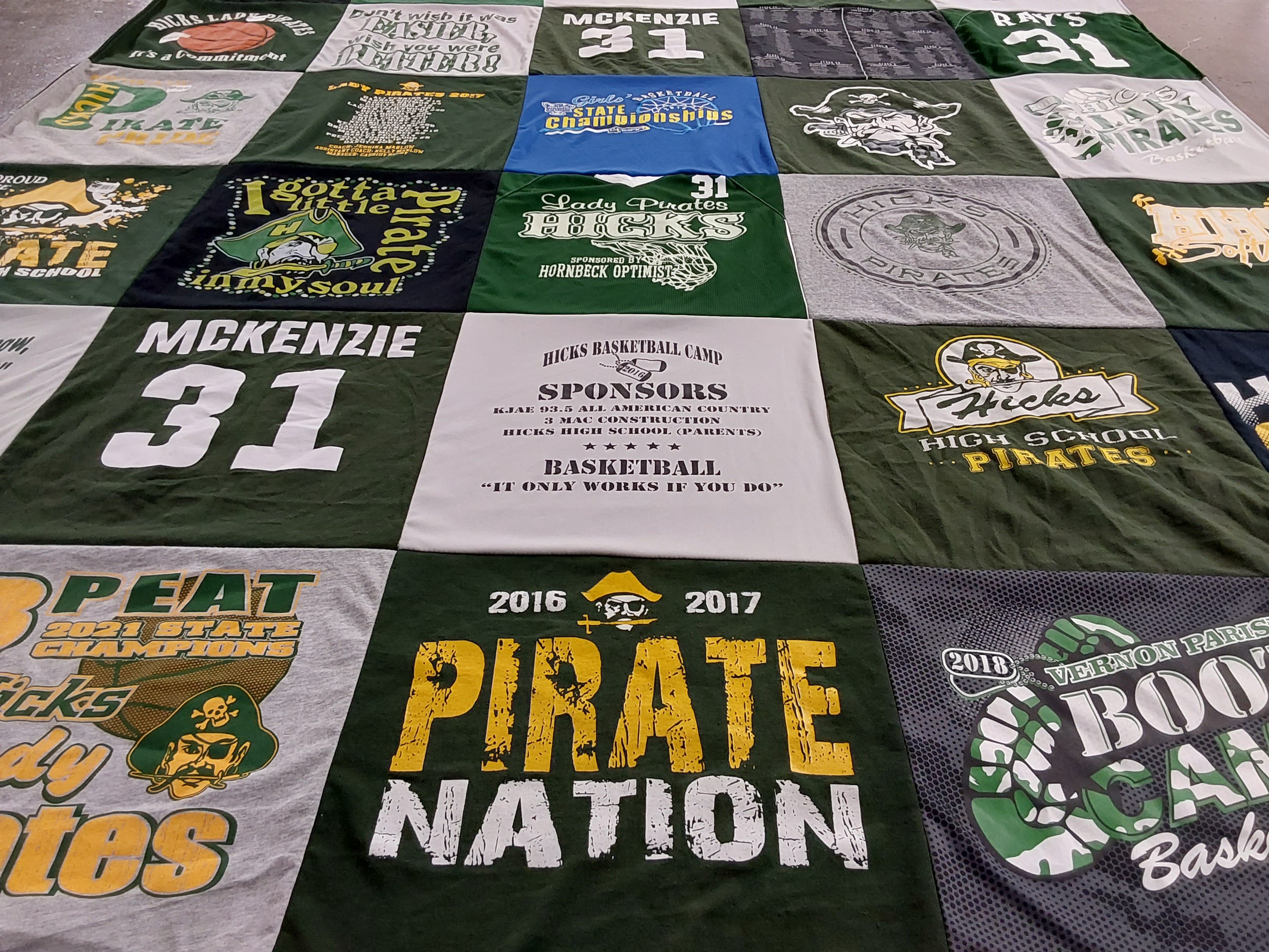 T-shirt quilt featuring hicks high school pirates by Tammy from LA