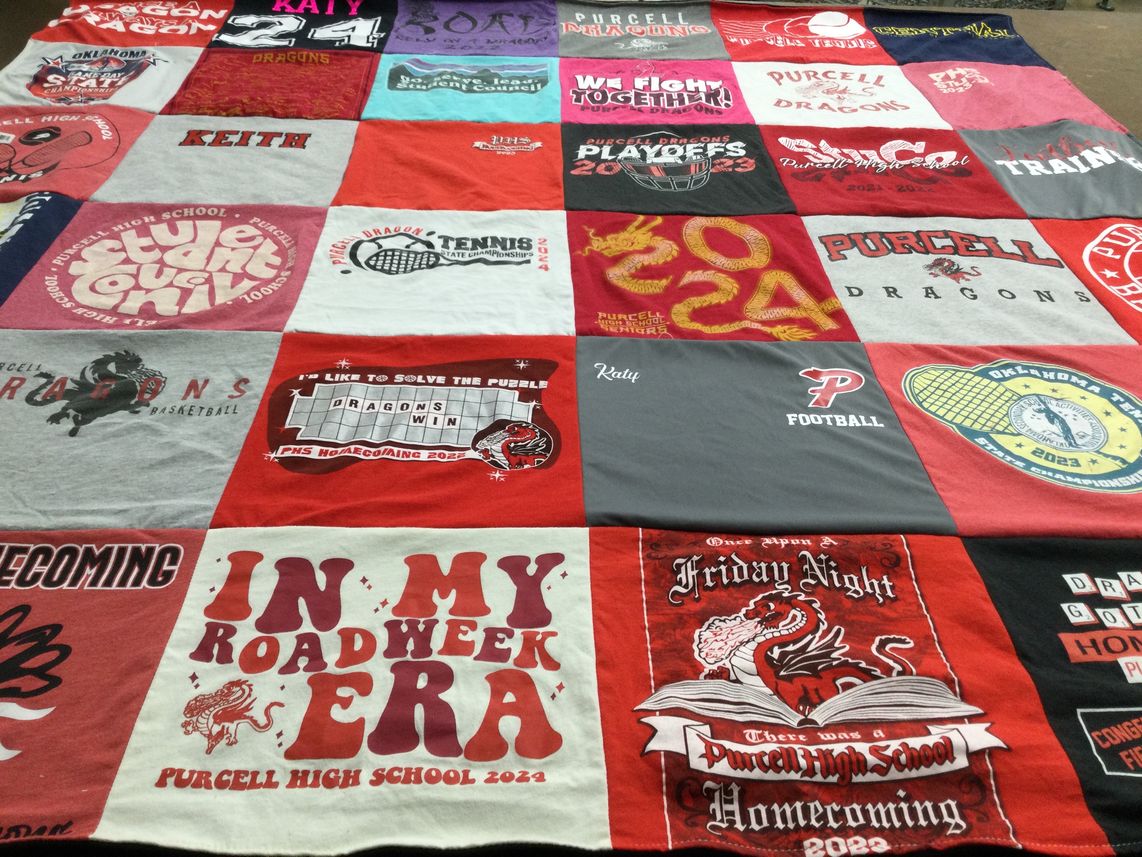 T-shirt quilt featuring purcell dragons football, purcell dragons basketball by Krysta from OK