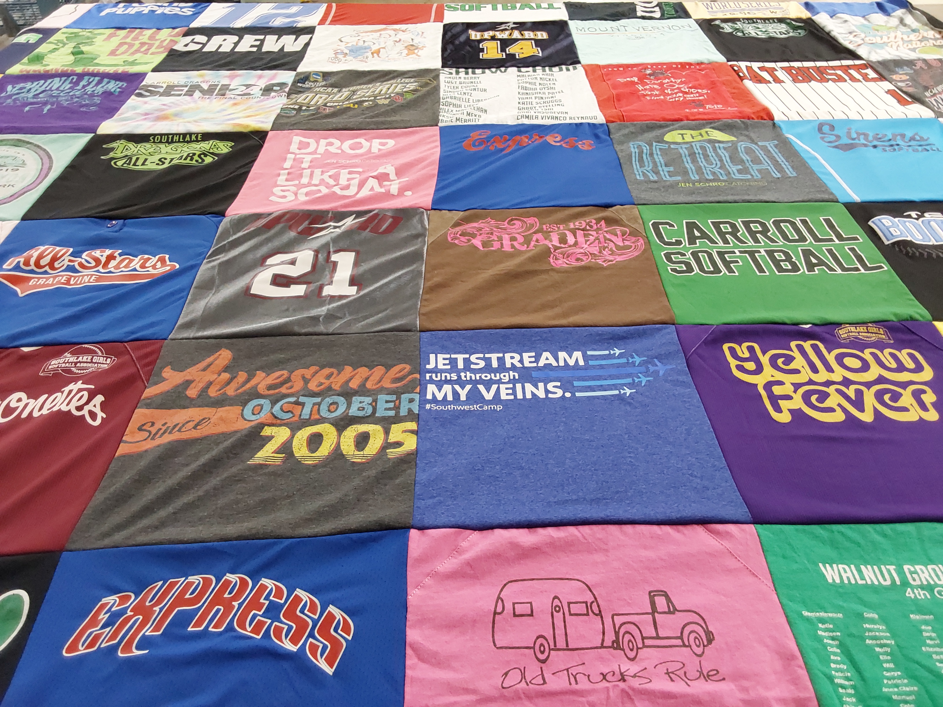 T-shirt quilt featuring grapevine all-stars, carroll softball by jami from TX