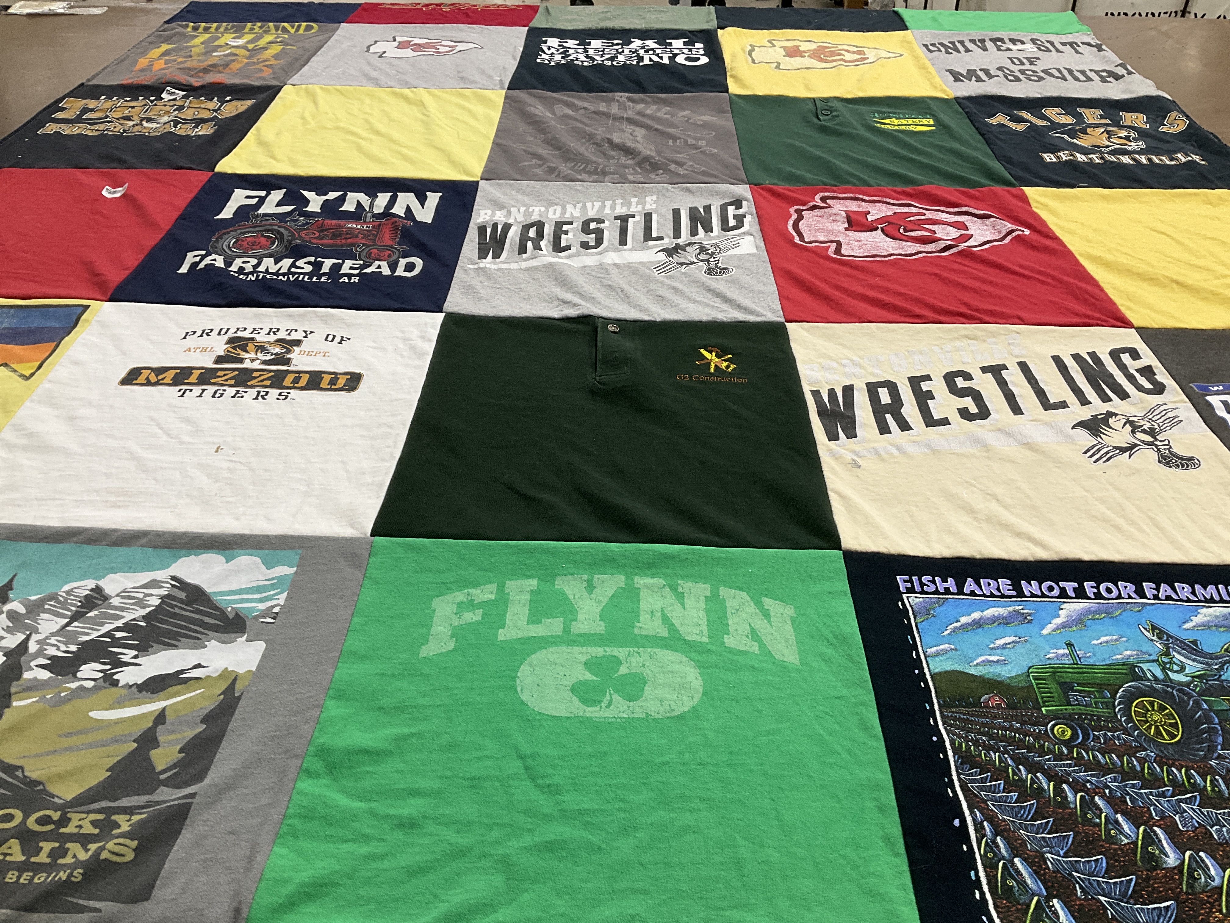 T-shirt quilt featuring bentonville wrestling, mizzou tigers by Kathleen from AR