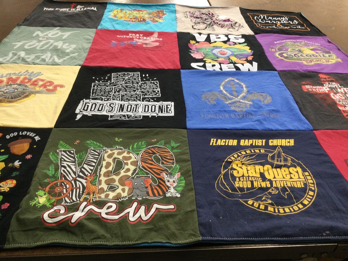 T-shirt quilt with youth, baptist themes by Tammy from LA