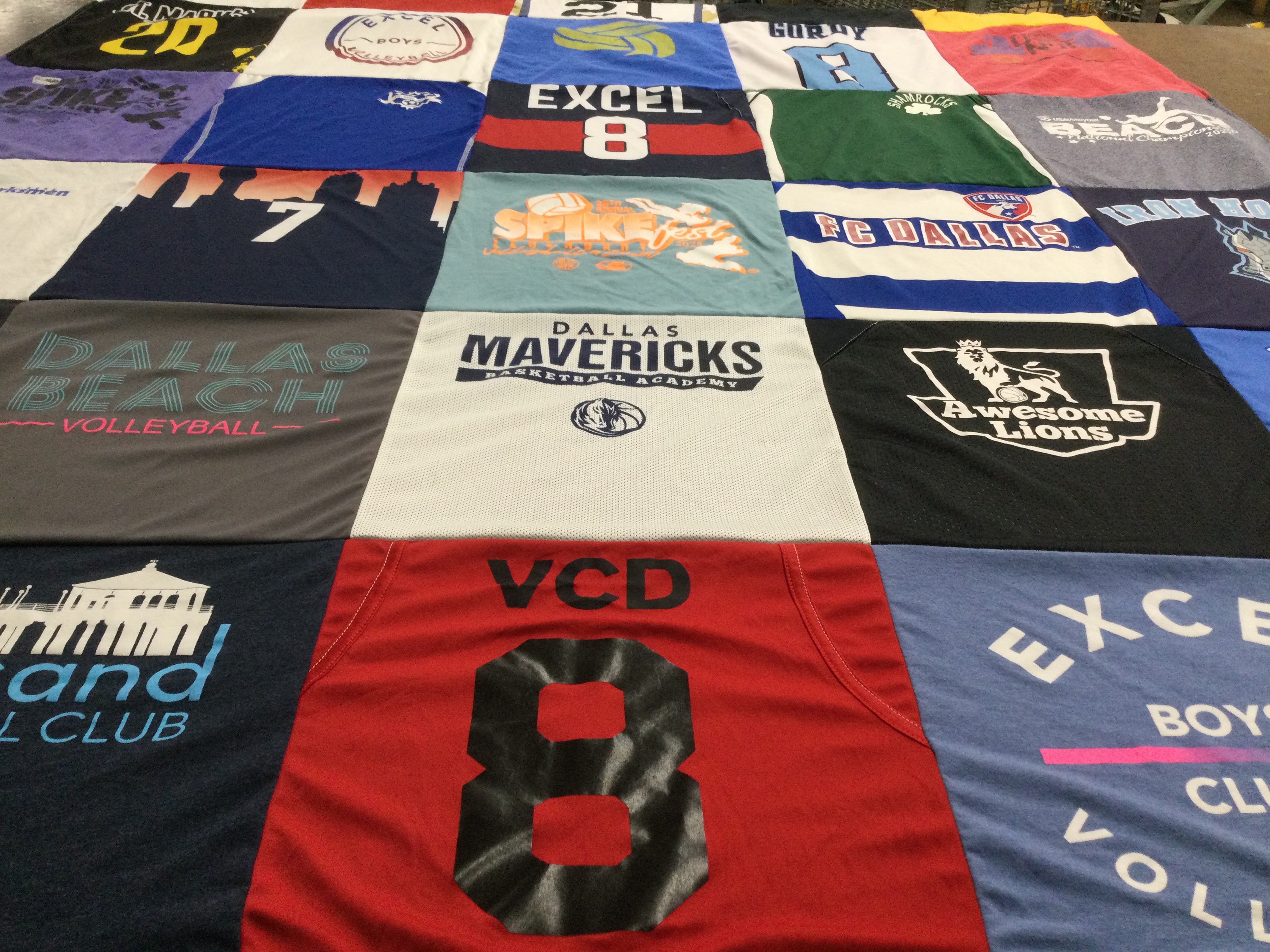 T-shirt quilt with sports, volleyball themes by Kyle from TX