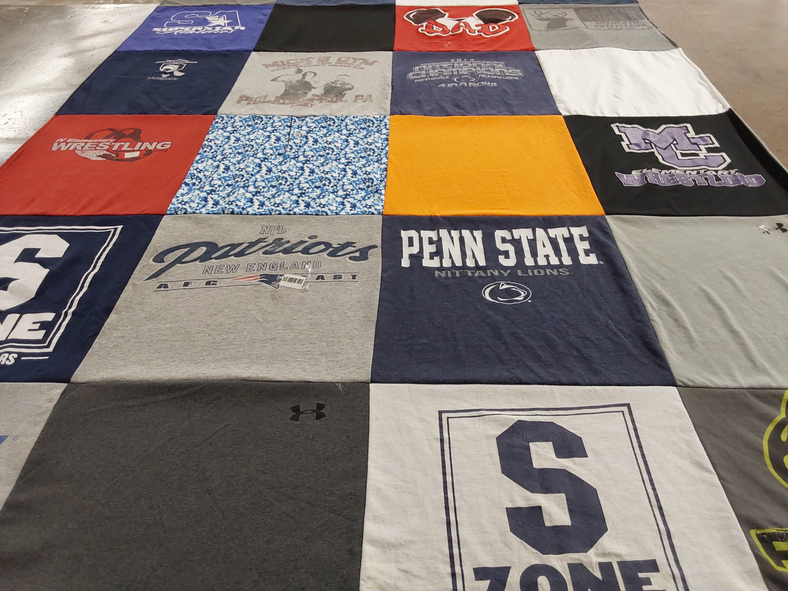 T-shirt quilt featuring new england patriots, penn state nittany lions by Rebecca from PA