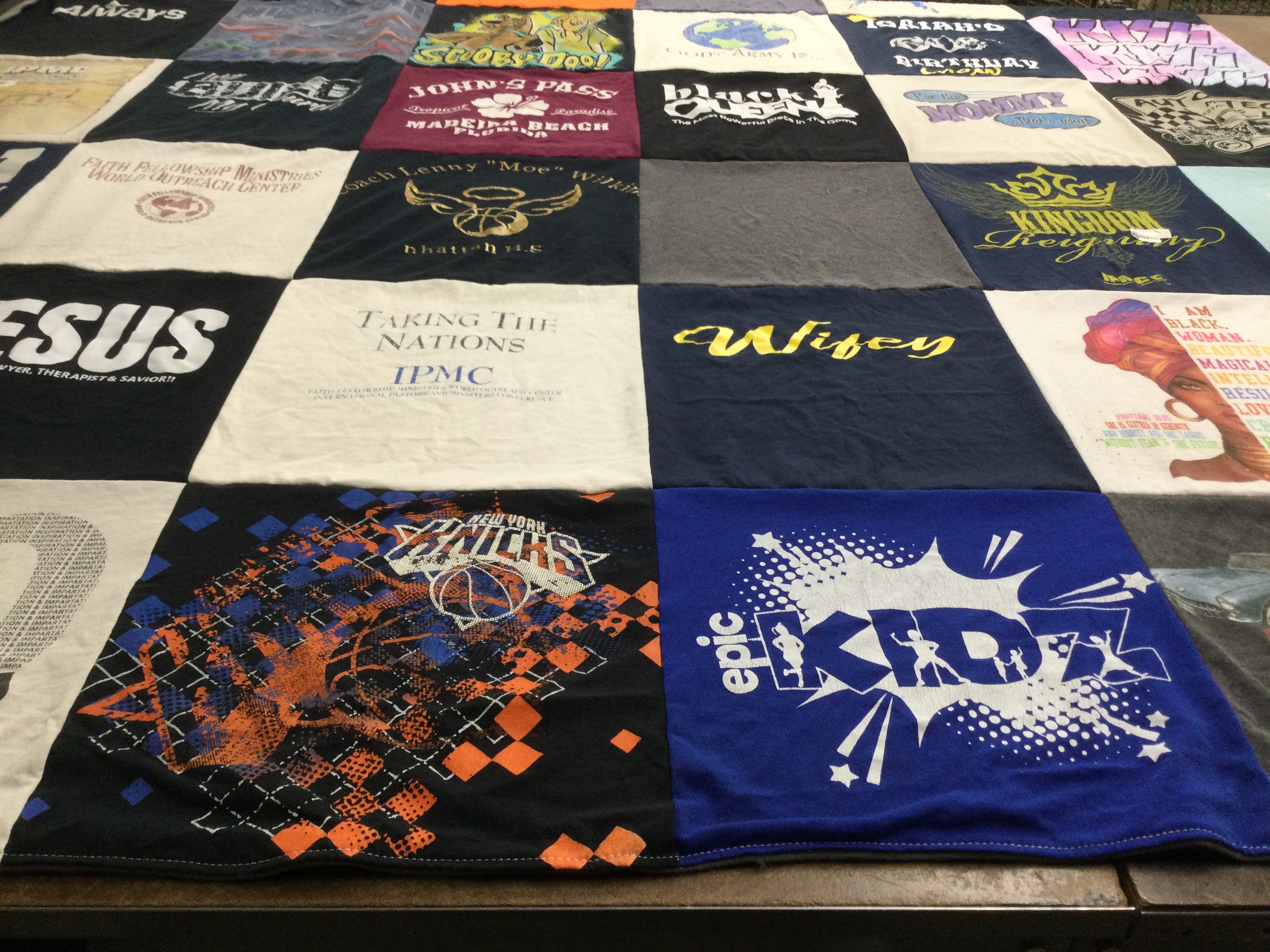 T-shirt quilt with ministry, family themes by monique from NJ