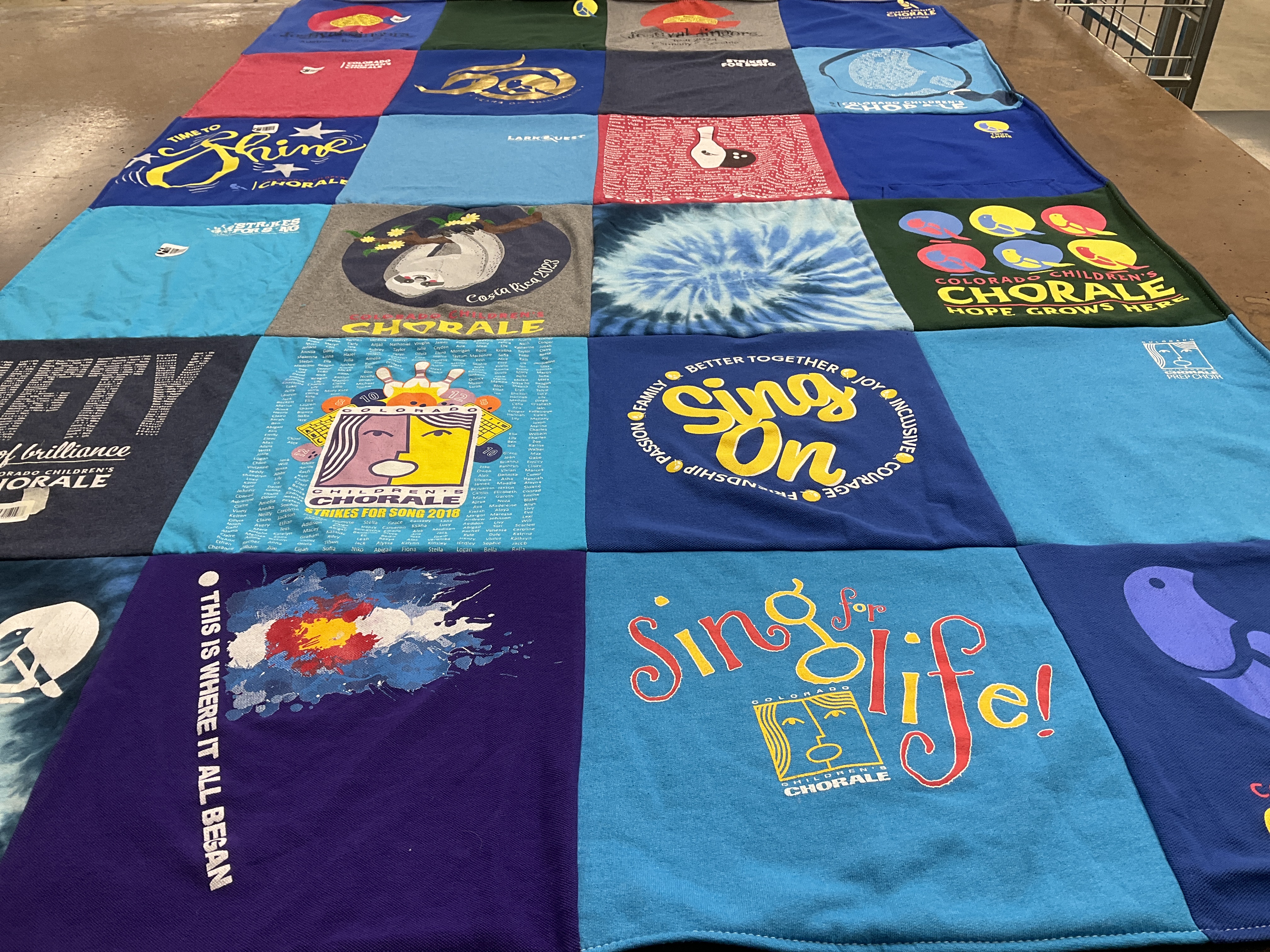 T-shirt quilt with music, choirs themes by Amy from CO