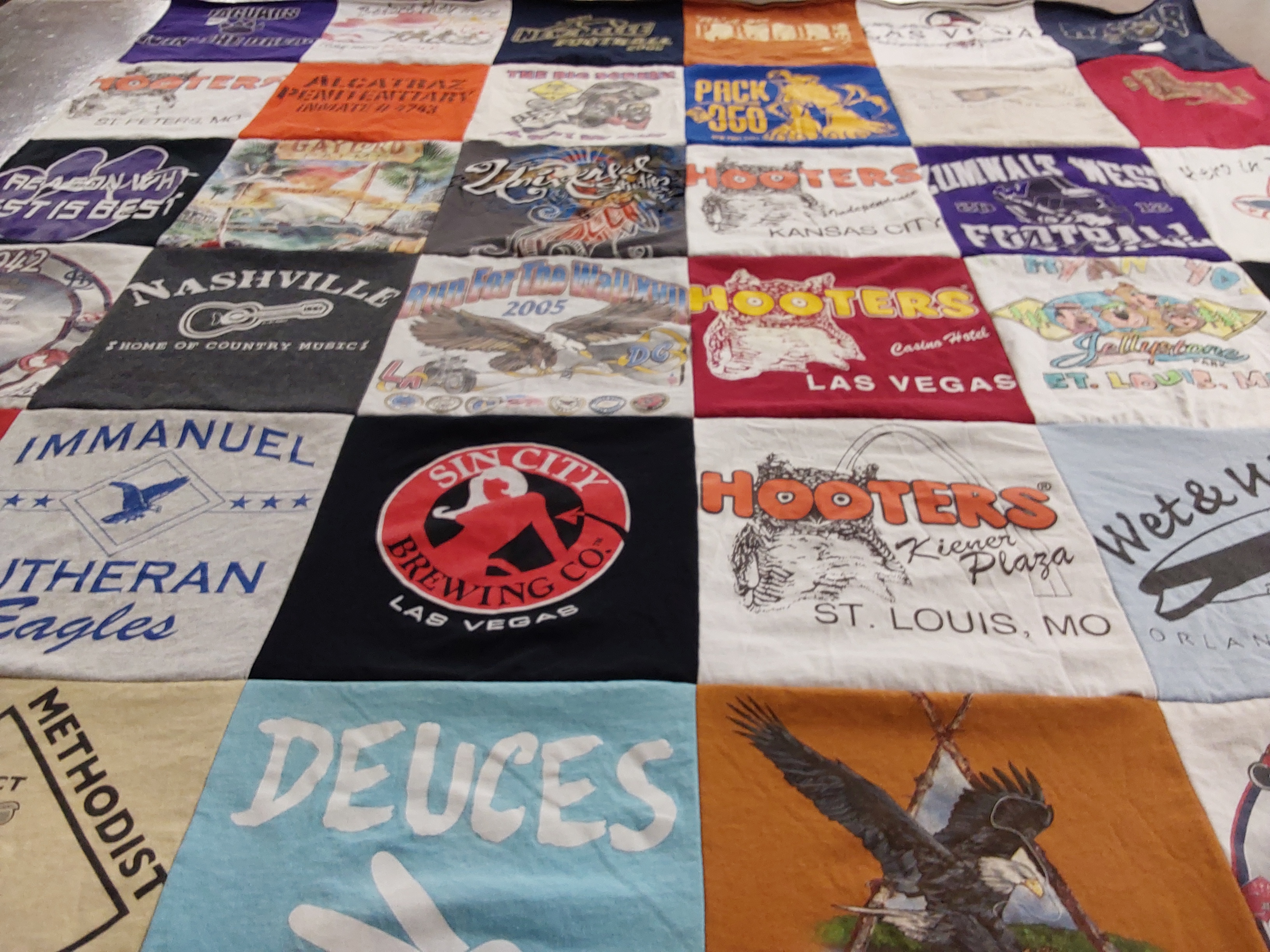 T-shirt quilt with country music, breweries themes by Sharlene from MO