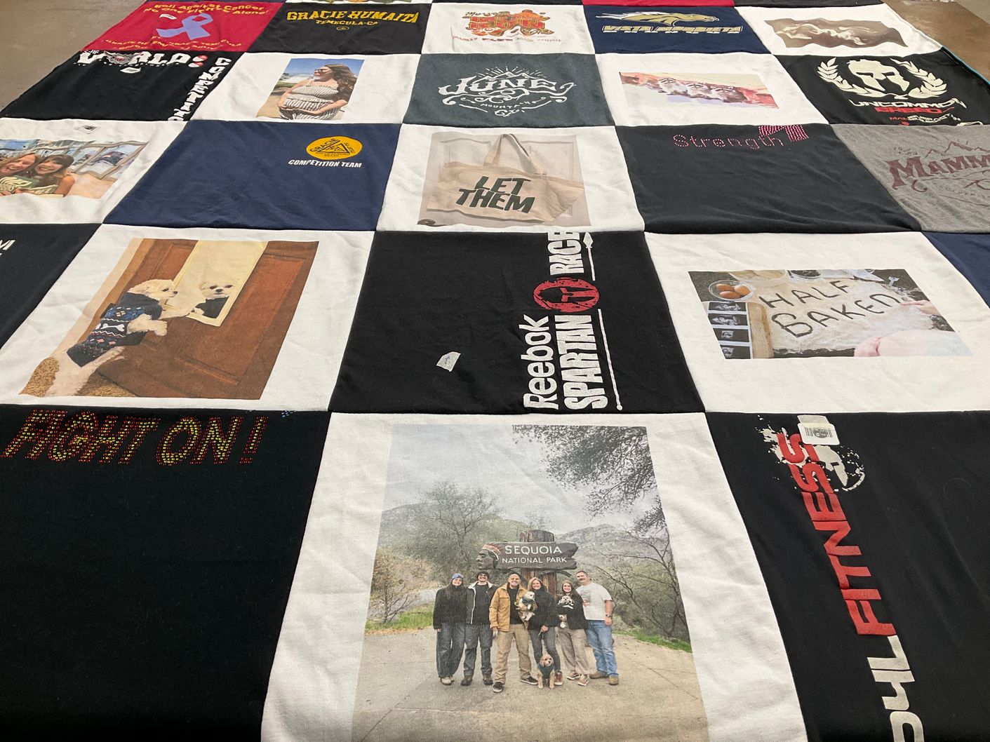 T-shirt quilt with fitness, competition themes by suzanne from CA