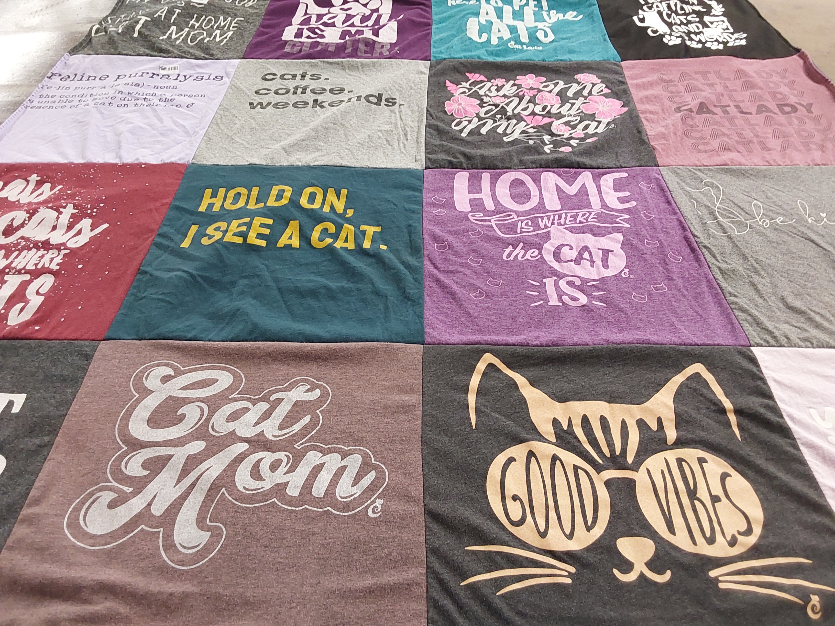 T-shirt quilt with cats, animals themes by Kristen from NC