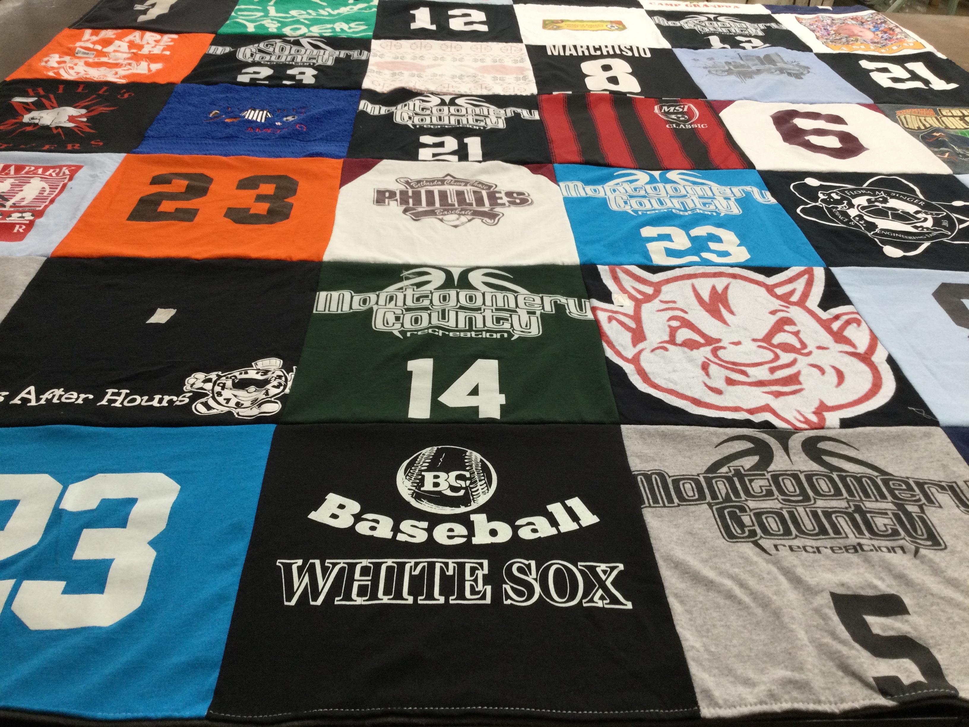 T-shirt quilt with sports, basketball themes by Sonia from MD