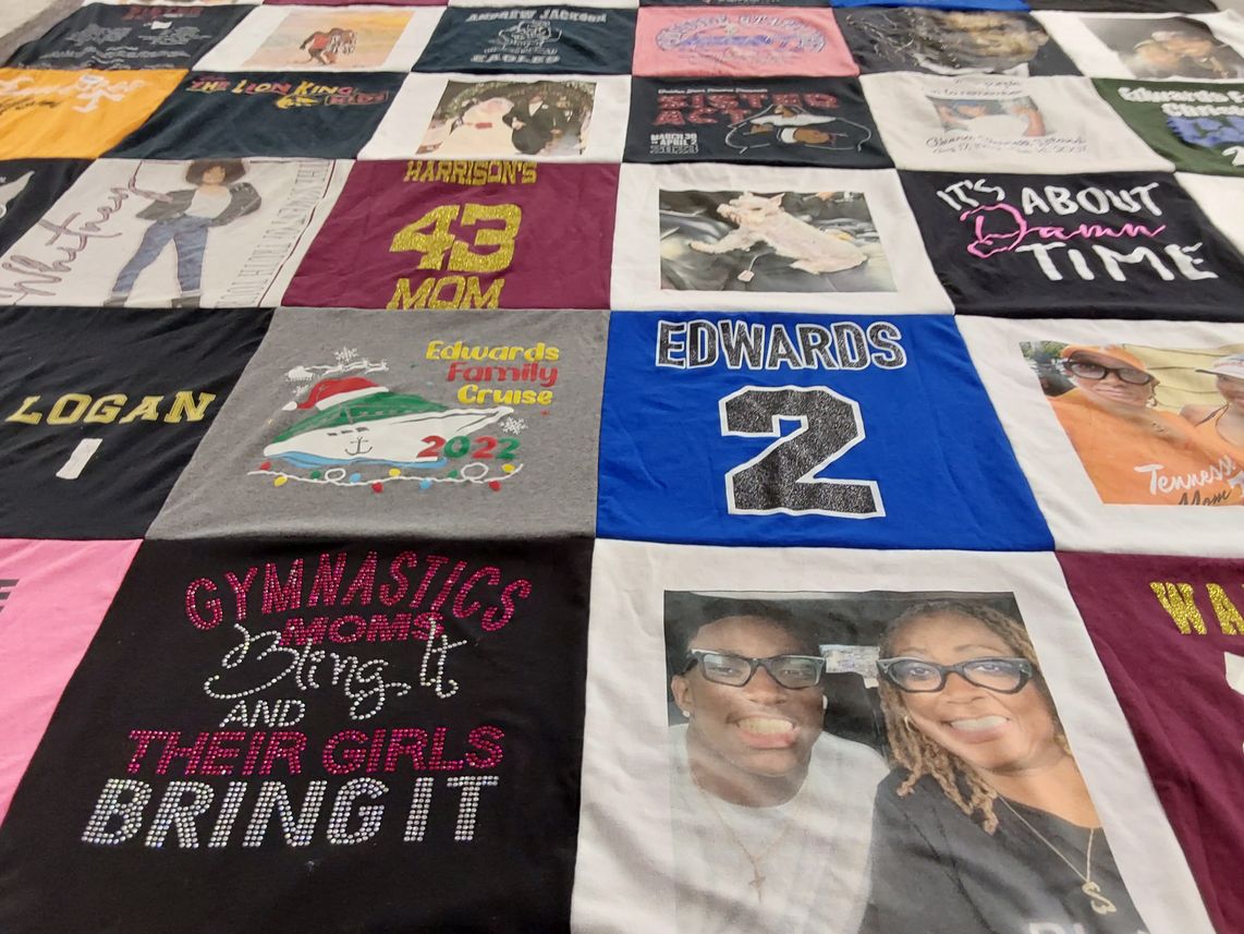 T-shirt quilt with family, gymnastics themes by Yomica from TN