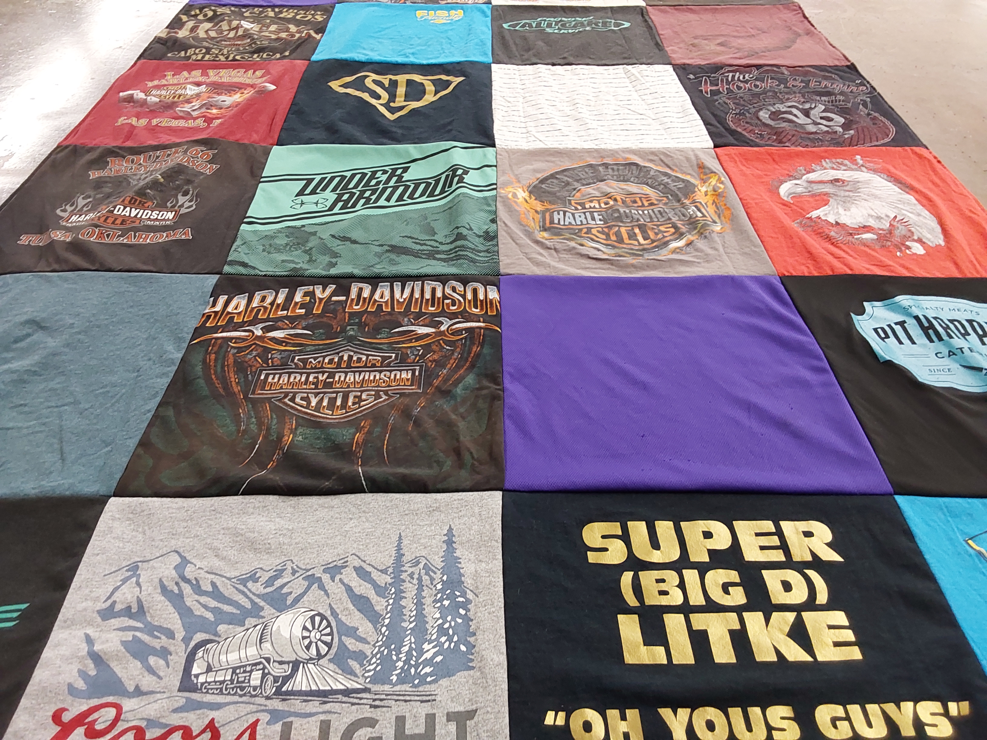 T-shirt quilt with motorcycles, beer themes by DENNIS from MN