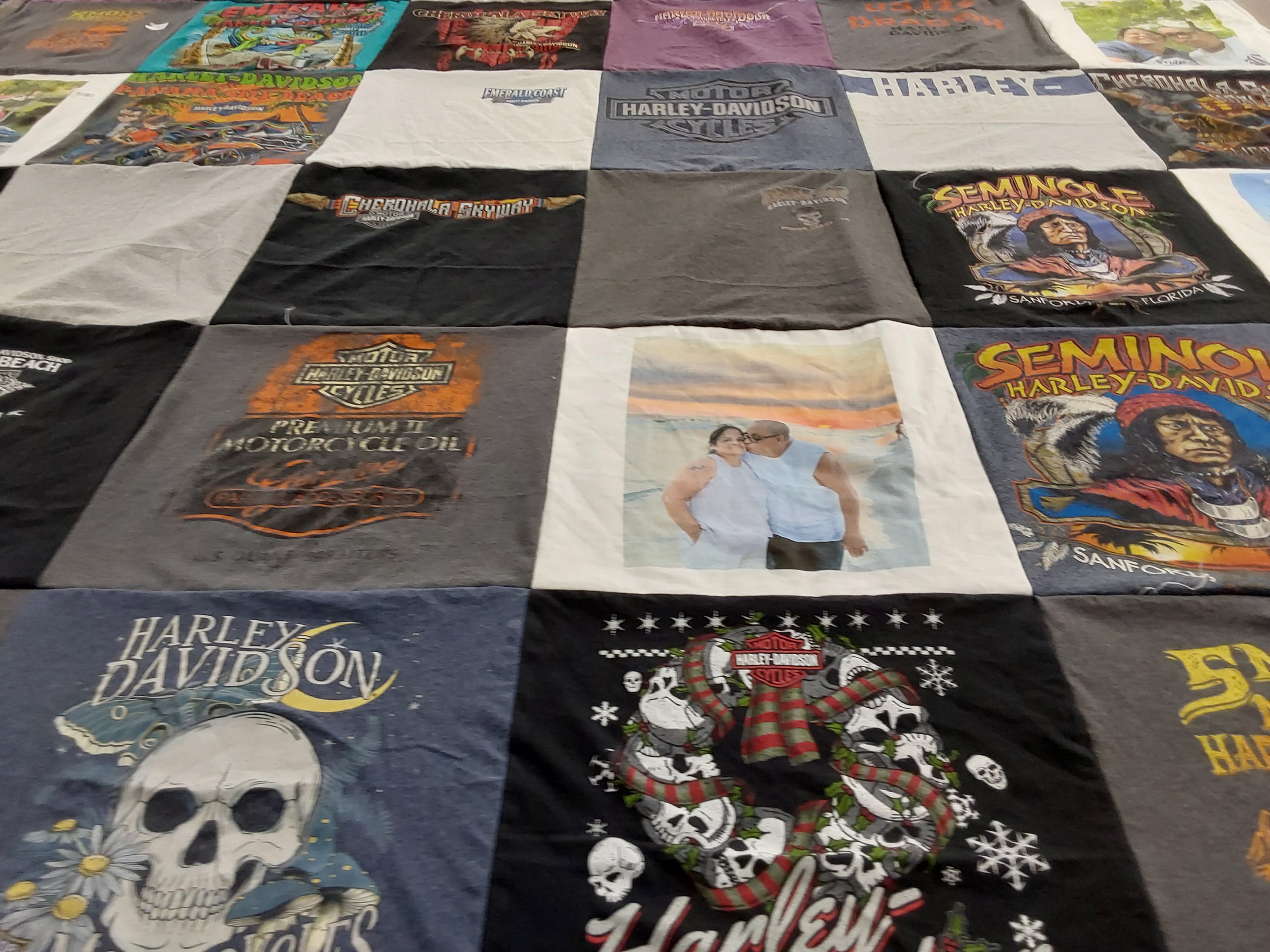 T-shirt quilt with motorcycling, biking themes by Vanessa from NC