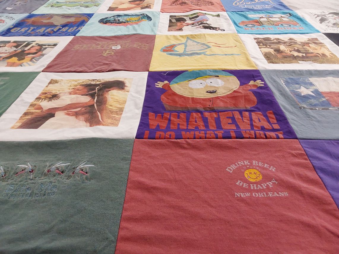T-shirt quilt with southern culture, beer themes by Shirley from FL