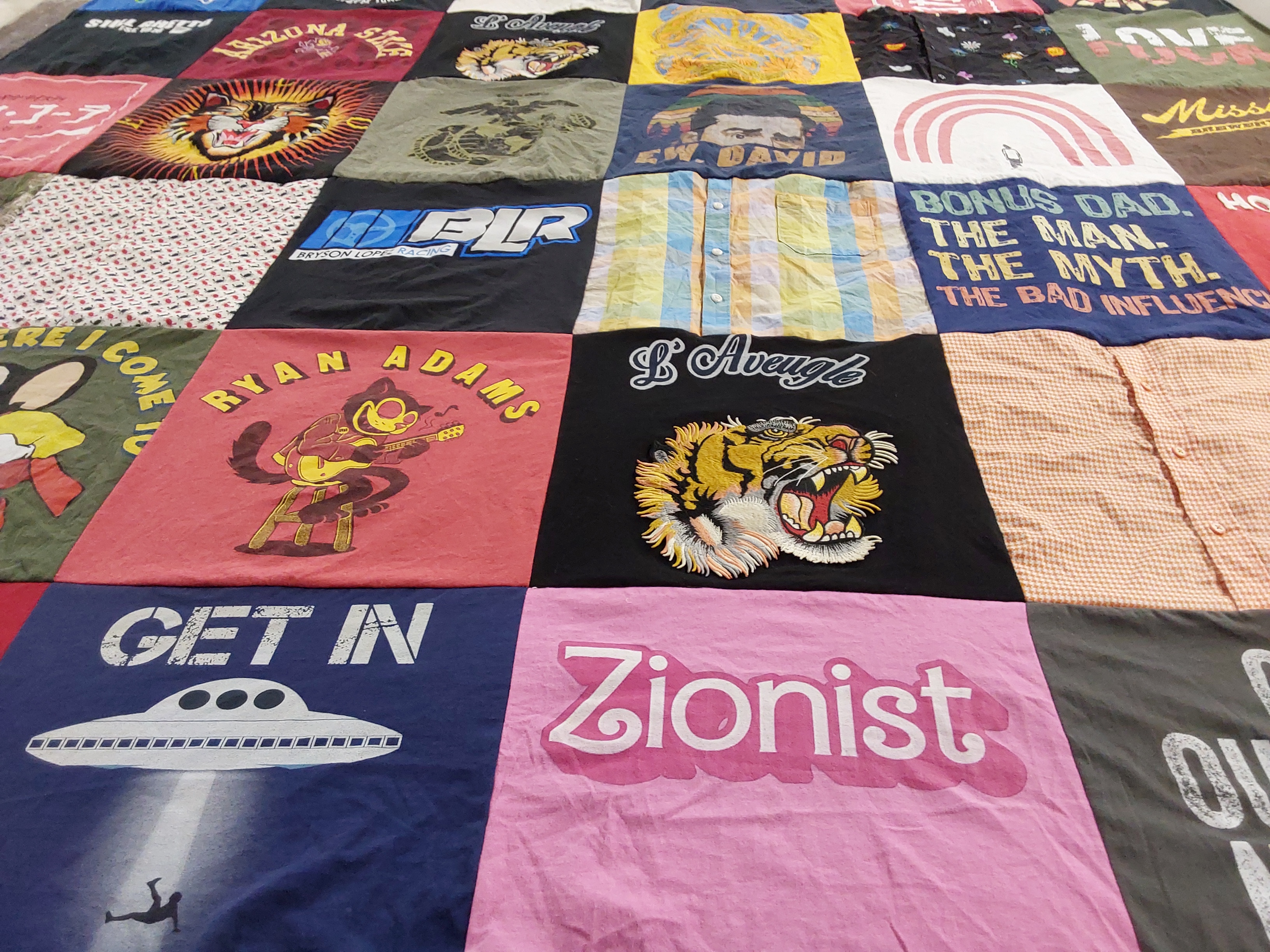 T-shirt quilt with music, parenting themes by Stephanie from CA