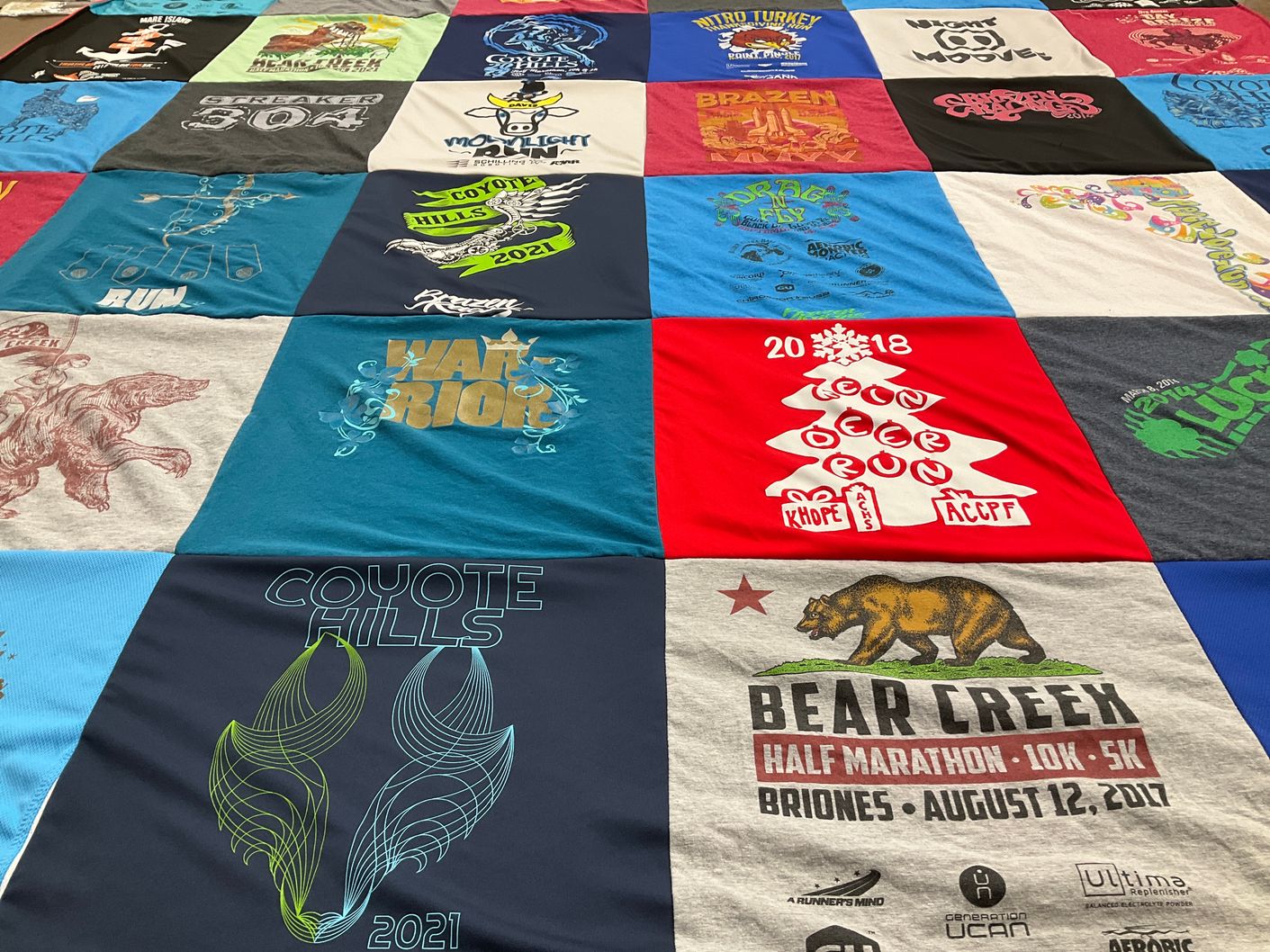T-shirt quilt with running, marathons themes by Angela from CA