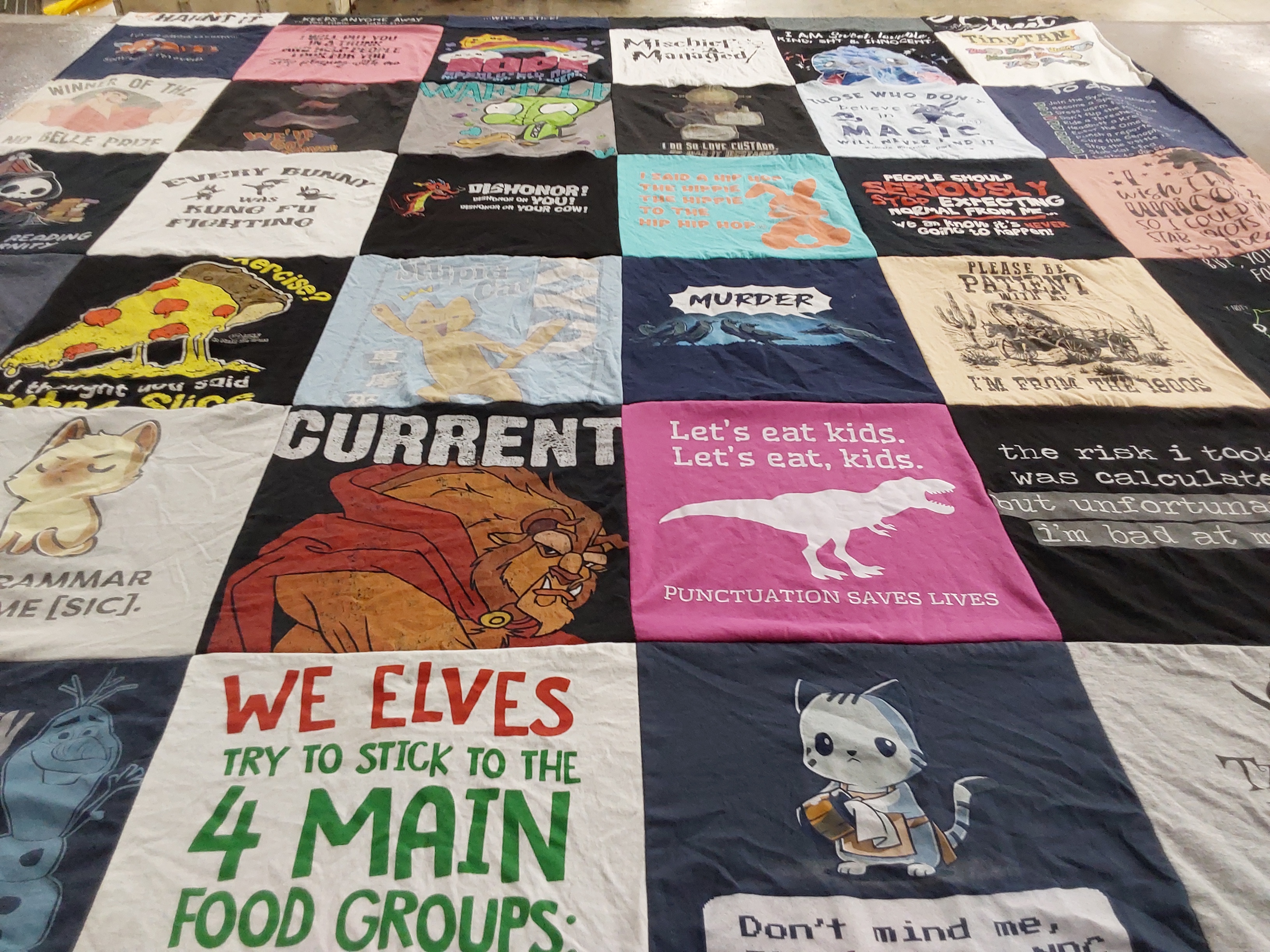 T-shirt quilt with humor, animals themes by Mary from OH