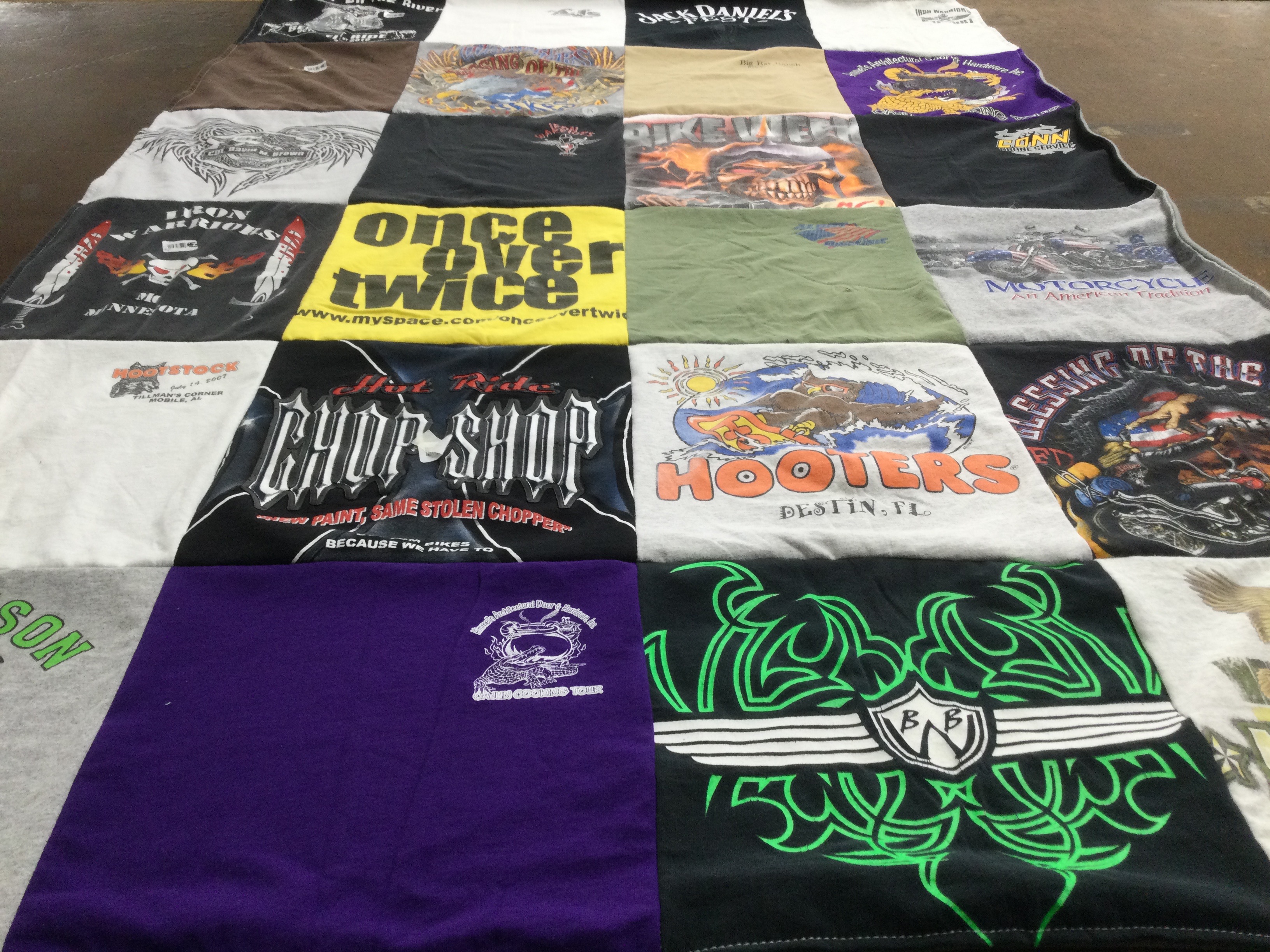 T-shirt quilt with motorcycles, chopper themes by Tina from AL