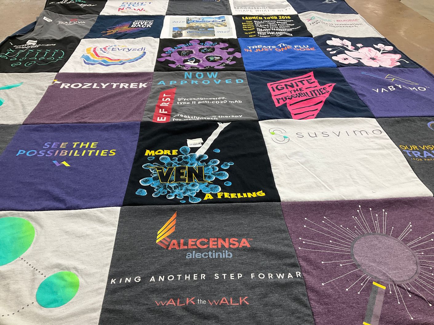 T-shirt quilt with innovation, health themes by Bea from CA