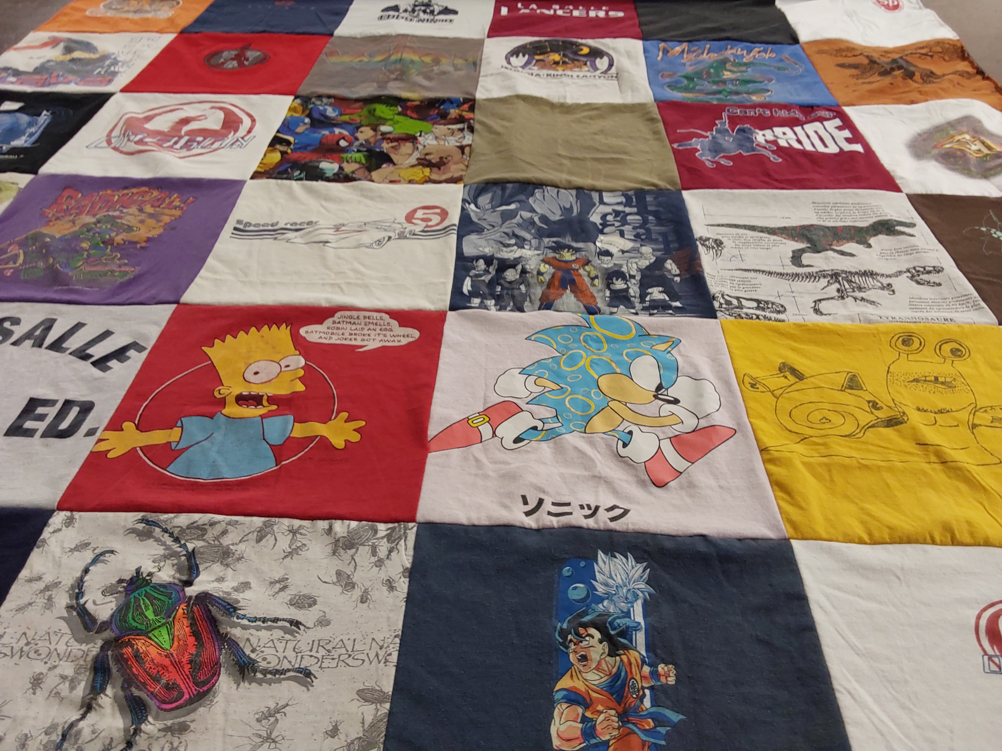 T-shirt quilt with animation, video games themes by Jennifer from CA