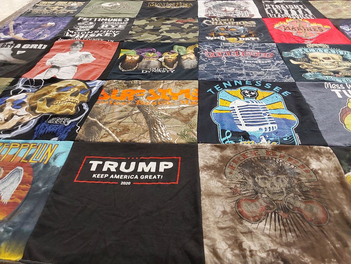 T-shirt quilt with music, culture themes by Delores from TN