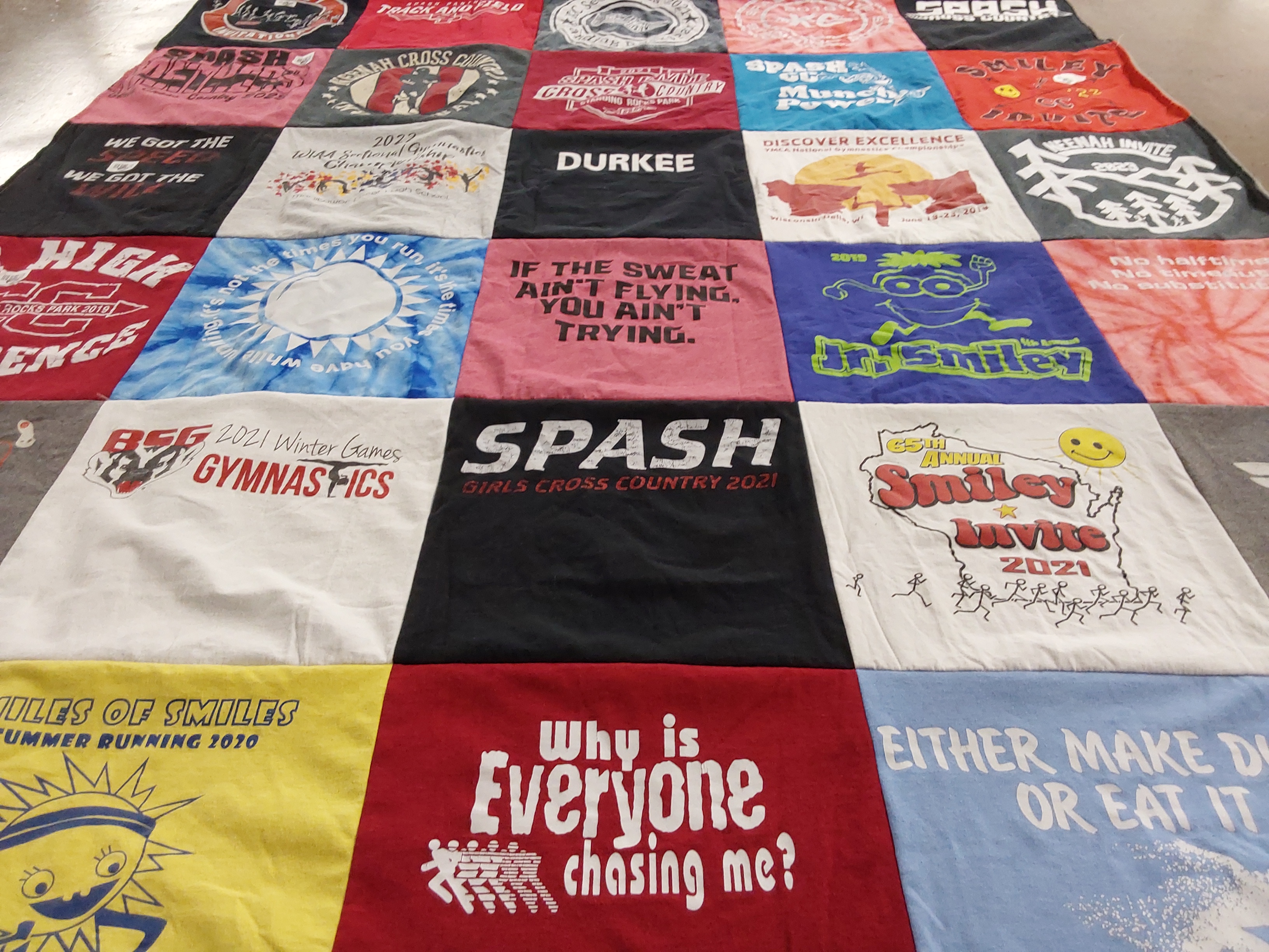 T-shirt quilt featuring spash girls cross country by Lisa from WI