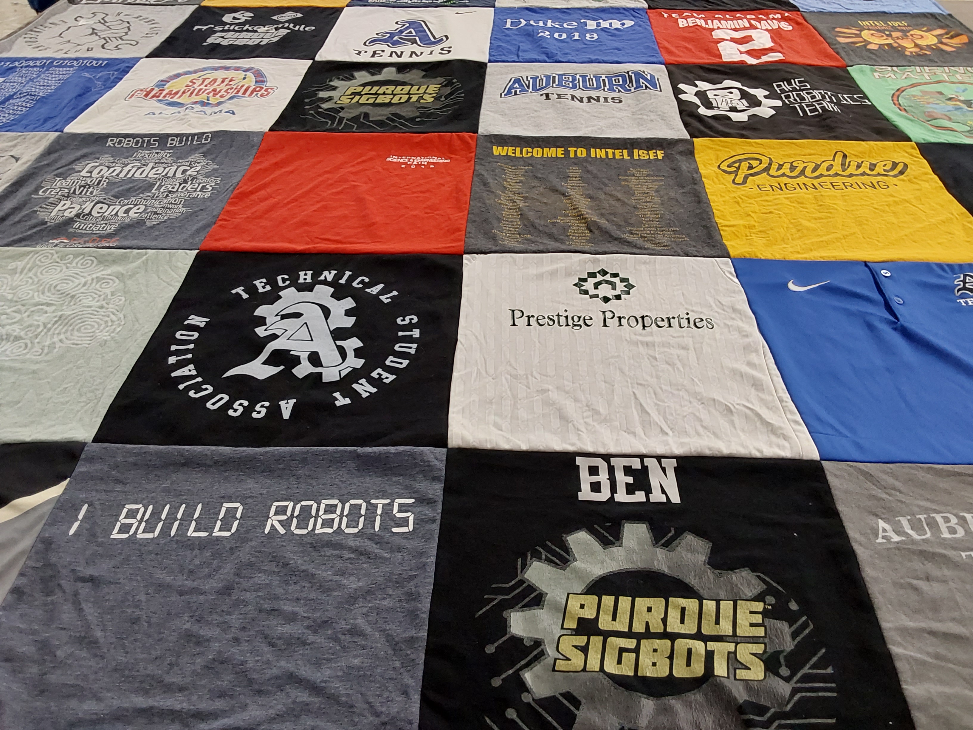 T-shirt quilt featuring auburn tennis, purdue sigbots by Virginia from AL