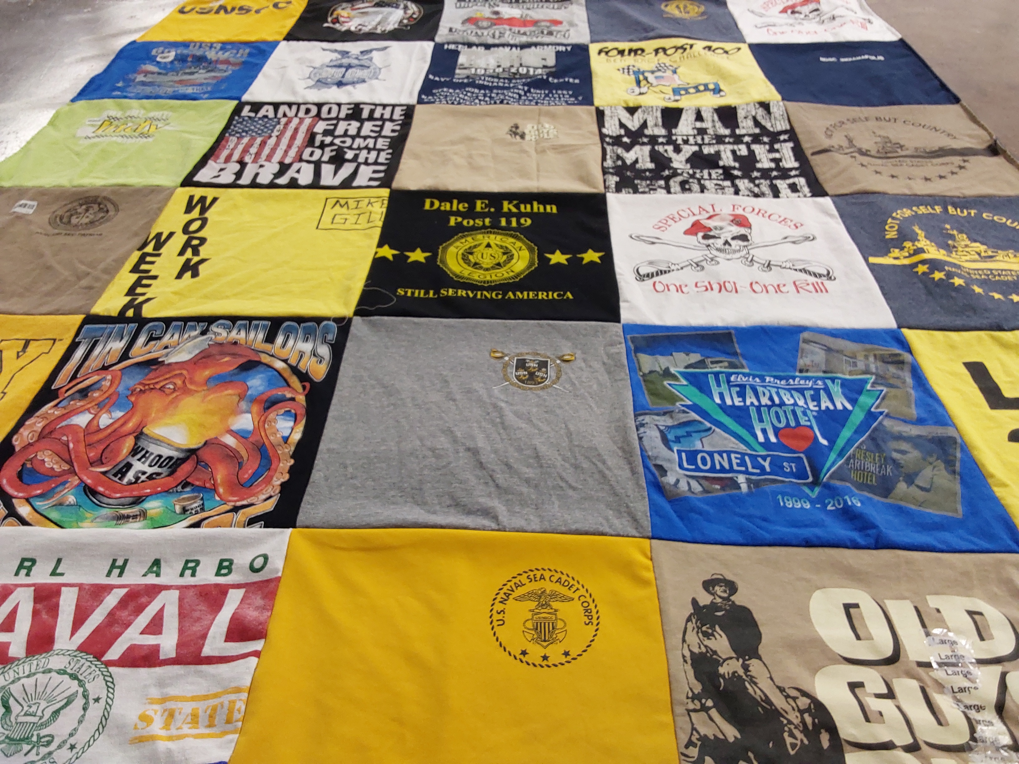 T-shirt quilt with military, music themes by MICHAEL from IN