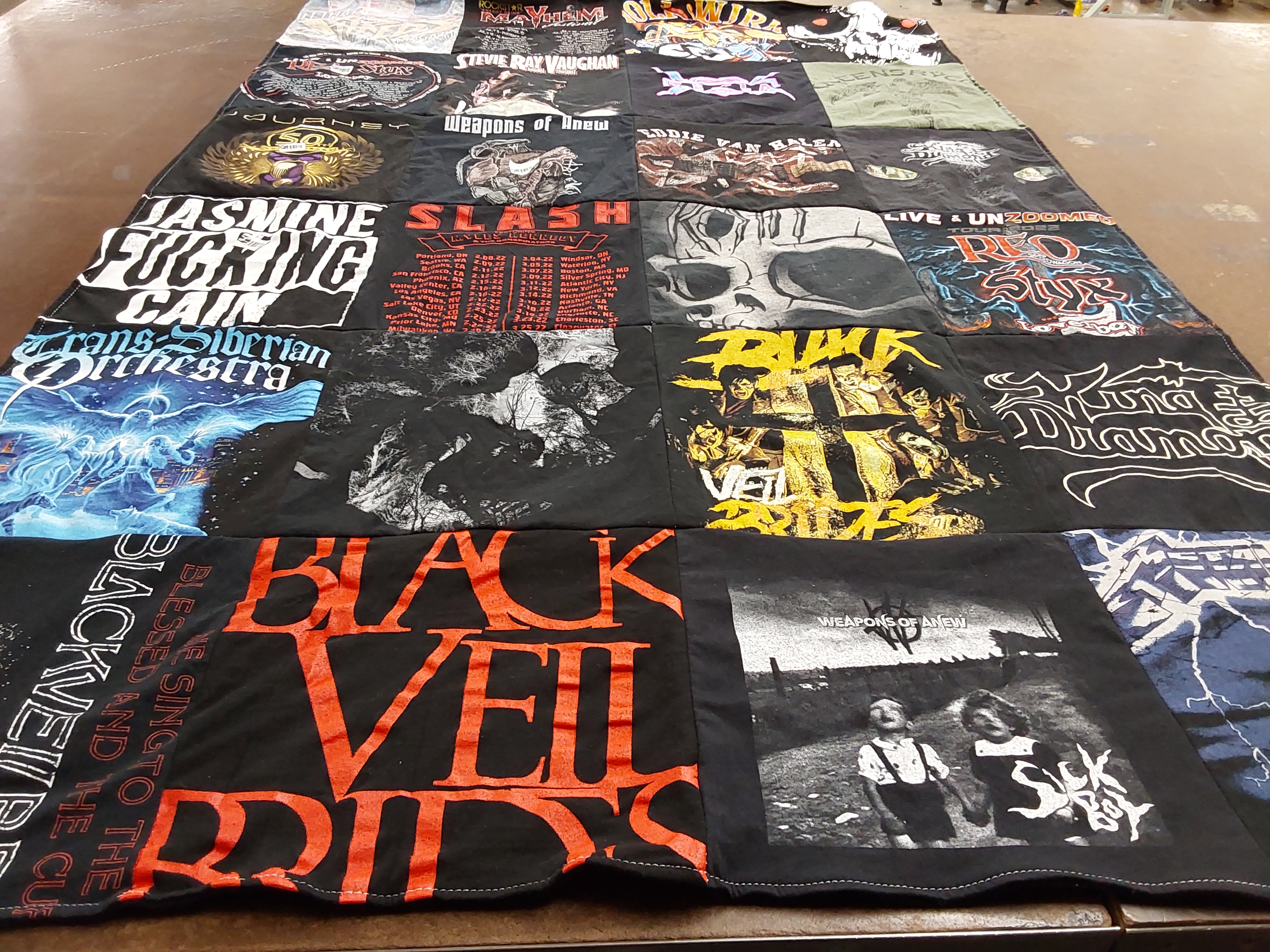 T-shirt quilt with music, rock themes by barbara from FL