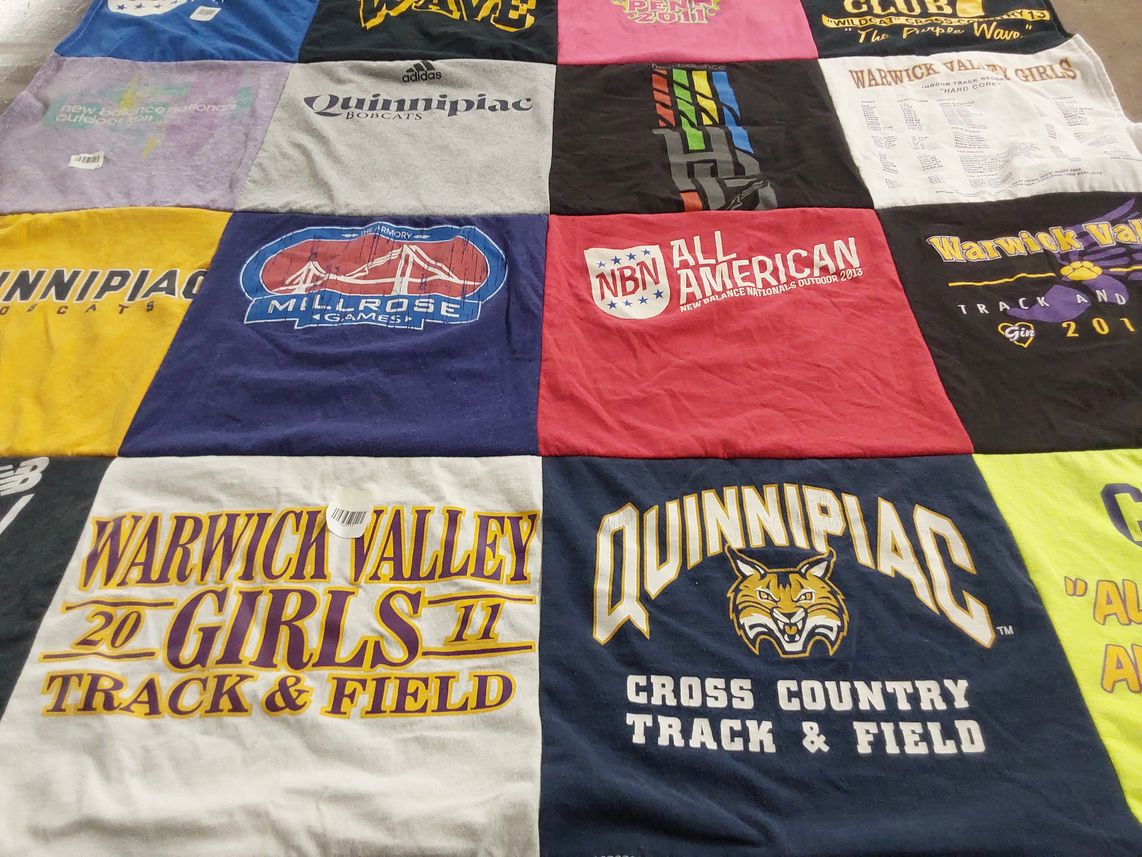 T-shirt quilt featuring quinnipiac university cross country track and field, warwick valley girls track and field by Cathy from NY