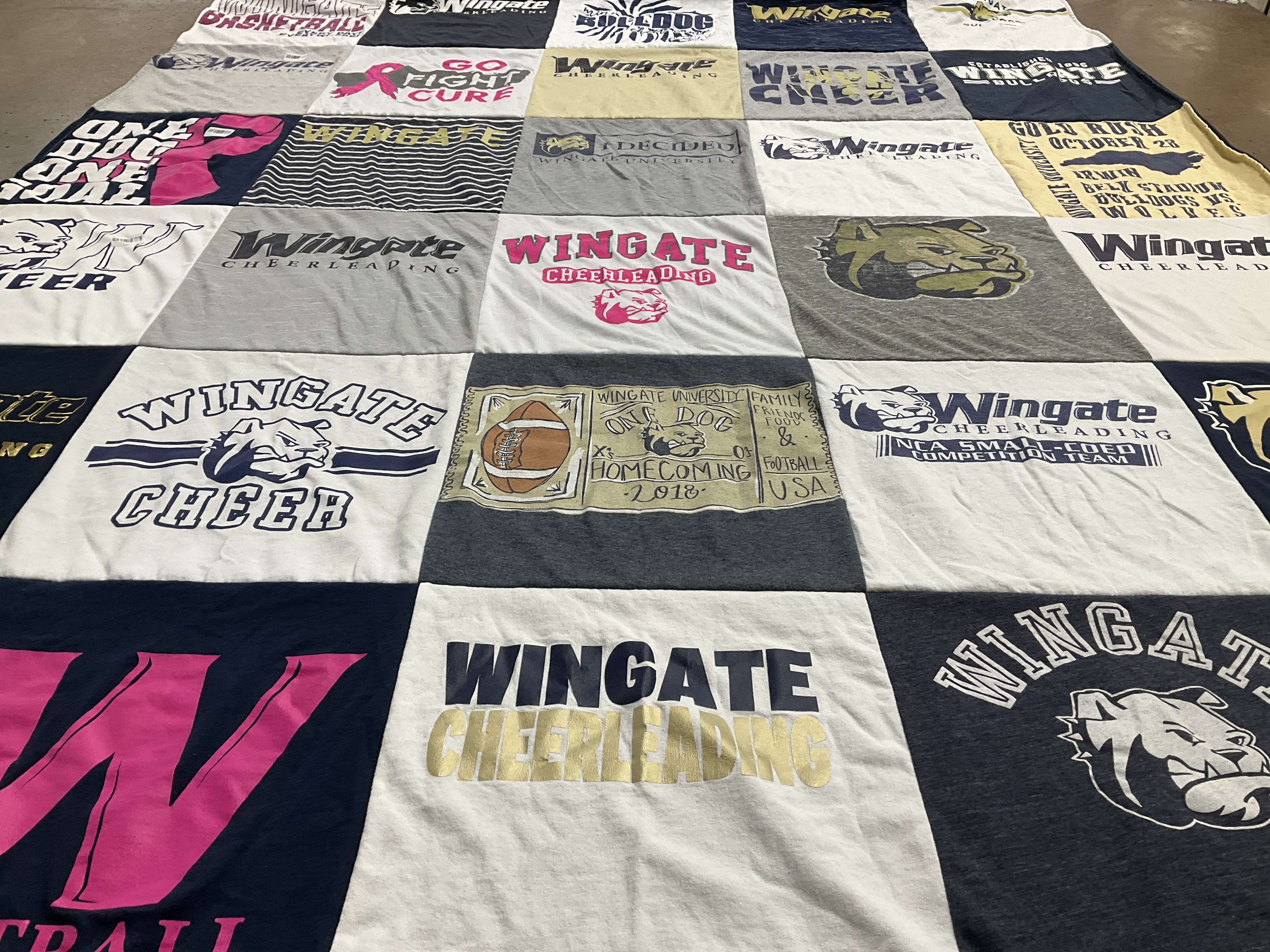T-shirt quilt featuring wingate cheerleading by Penny from NC