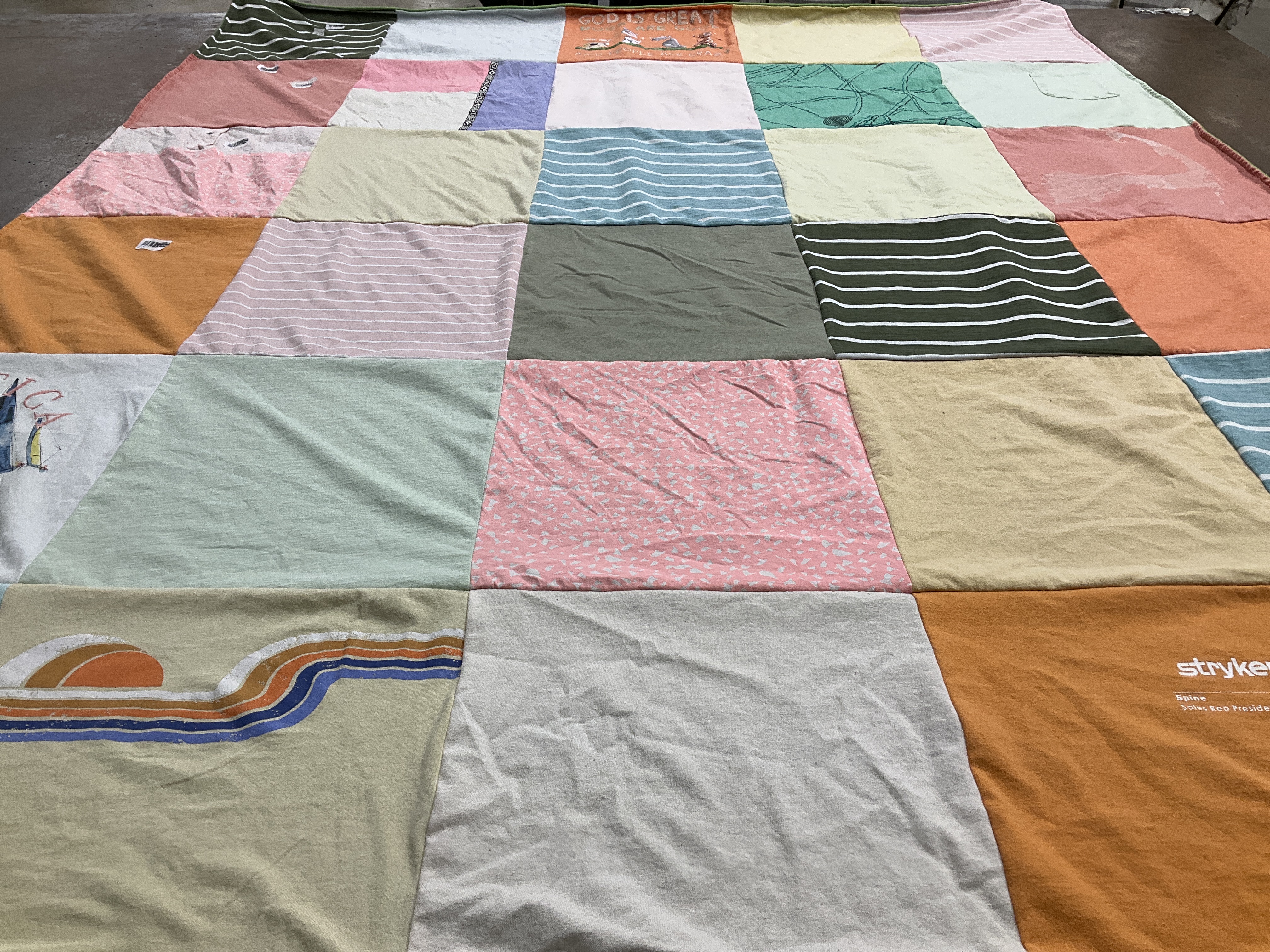 T-shirt quilt with beach, surfing themes by Irene from NJ